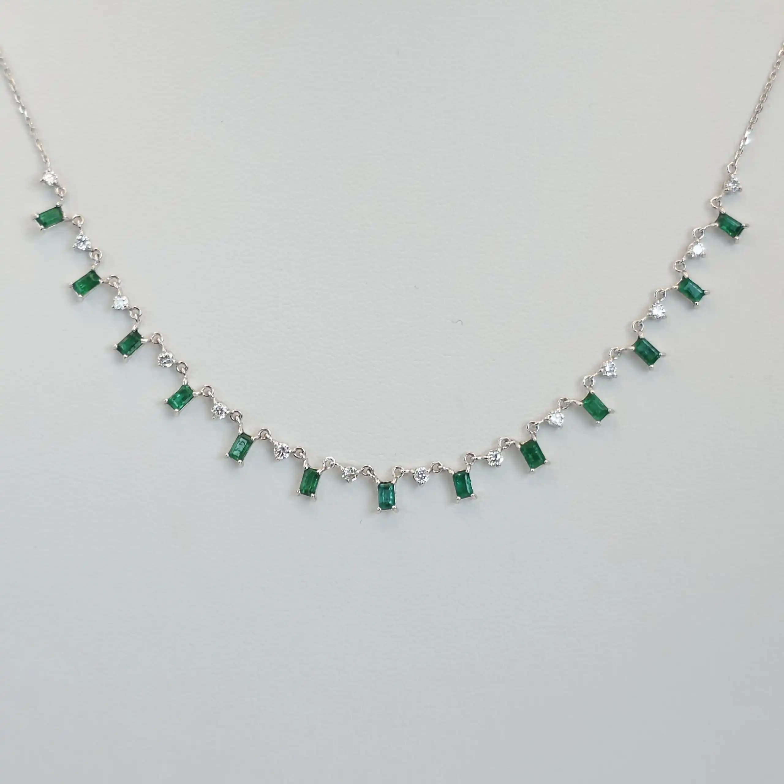 Emerlad and Diamond Dangle Fringe Necklace