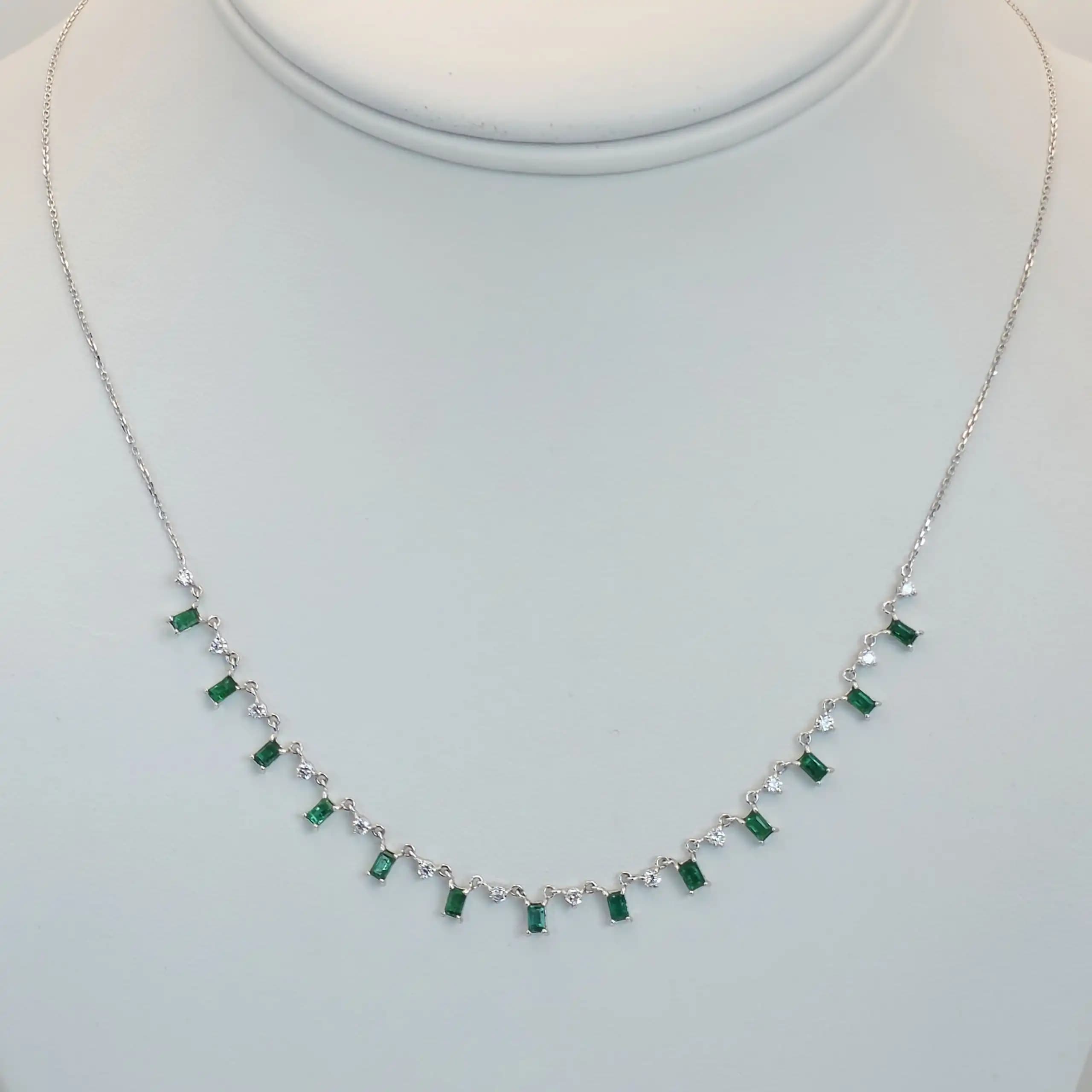 Emerlad and Diamond Dangle Fringe Necklace