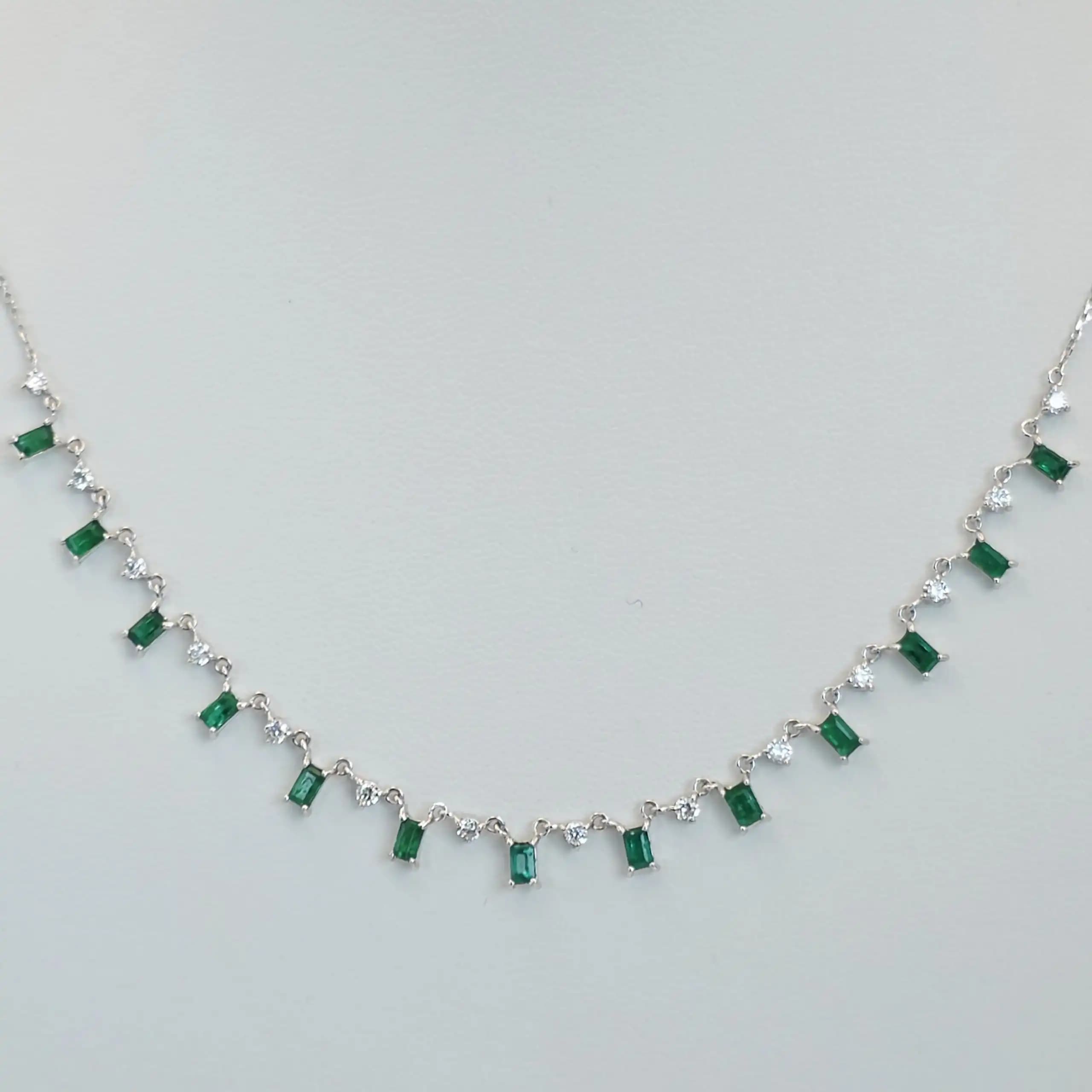 Emerlad and Diamond Dangle Fringe Necklace