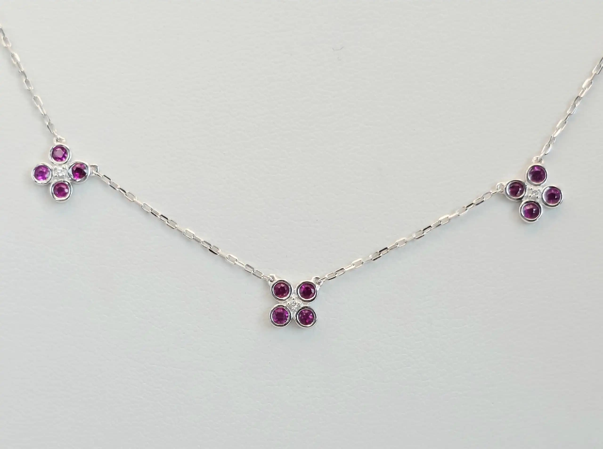 Ruby and Diamond Floral Station Necklace