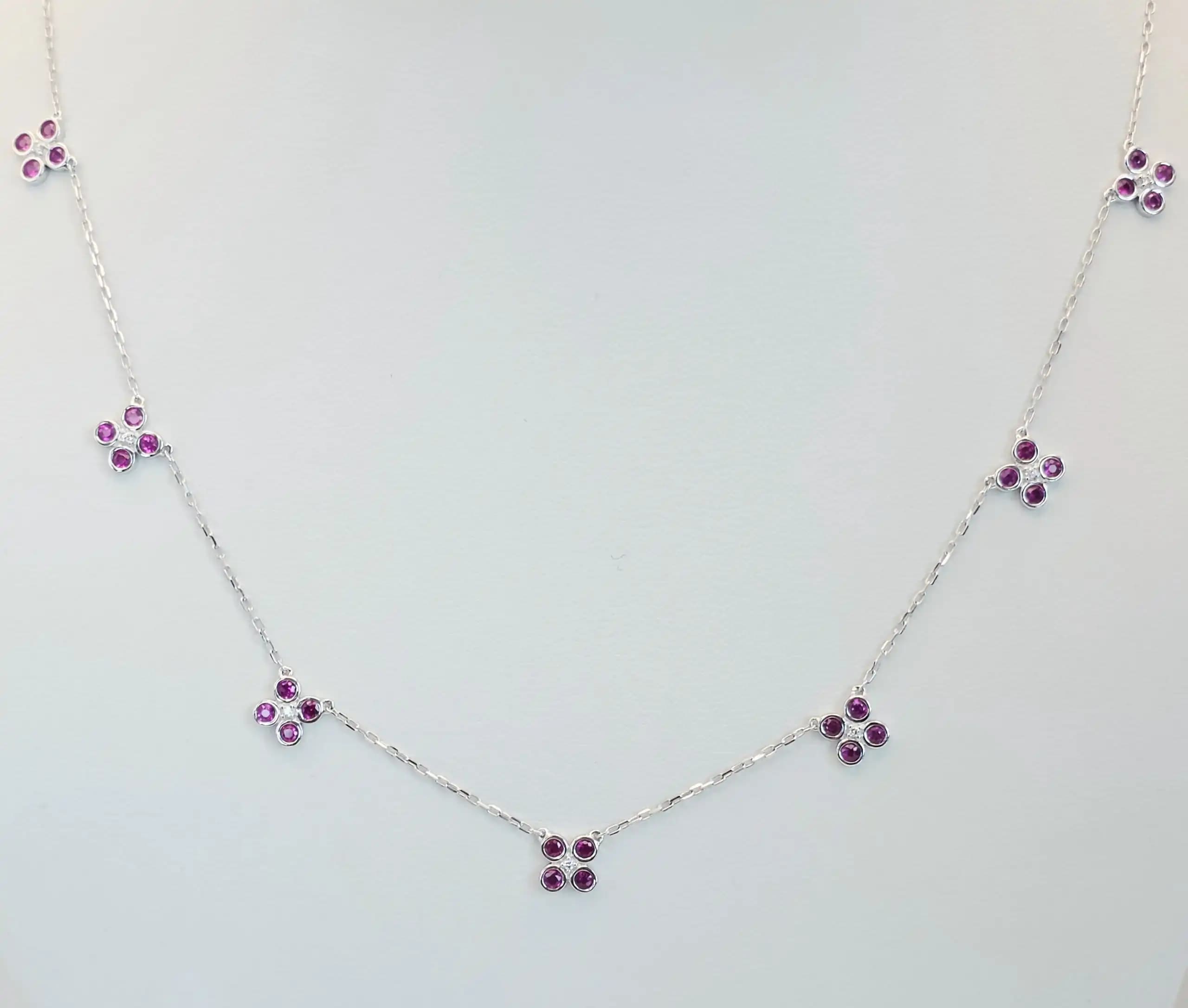 Ruby and Diamond Floral Station Necklace