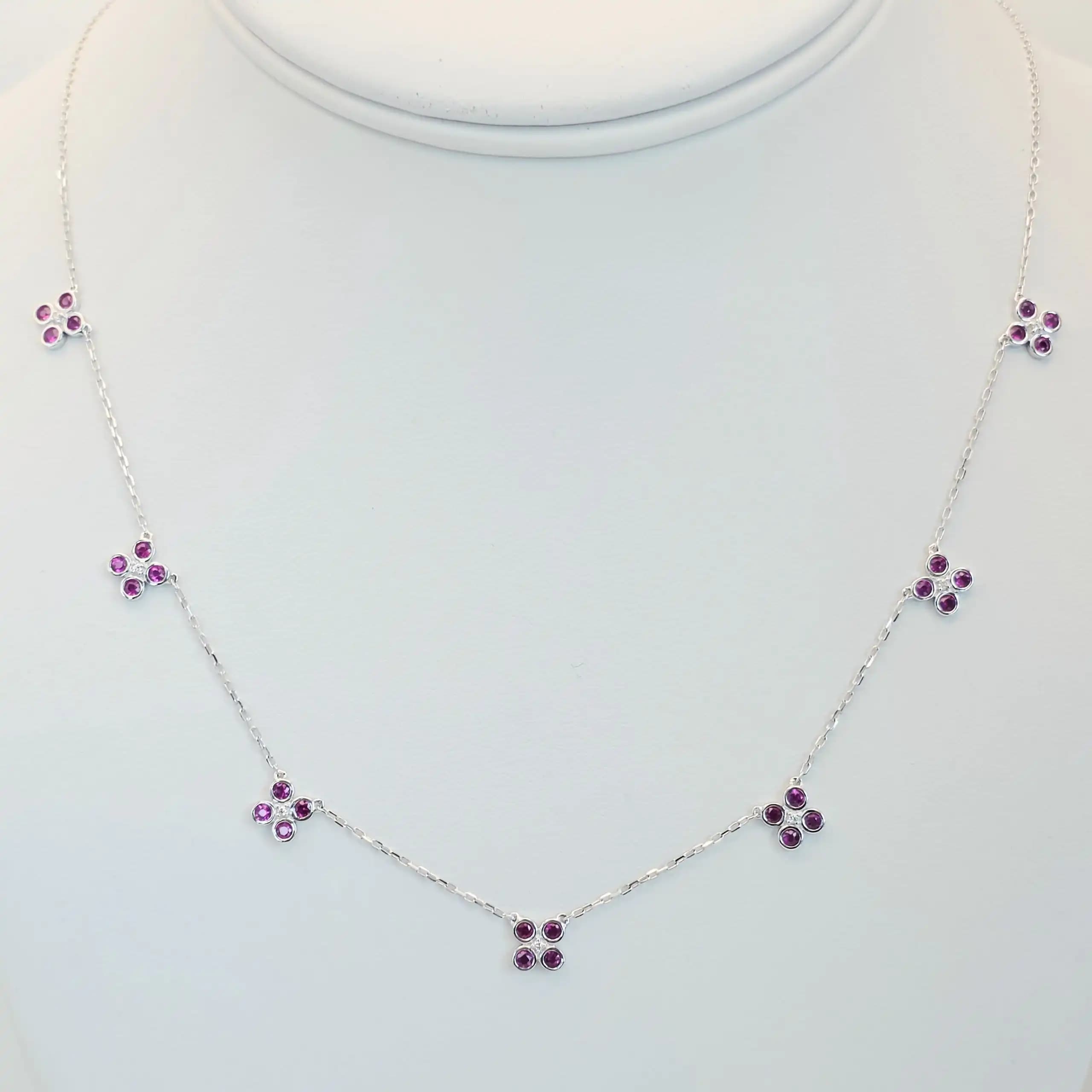 Ruby and Diamond Floral Station Necklace
