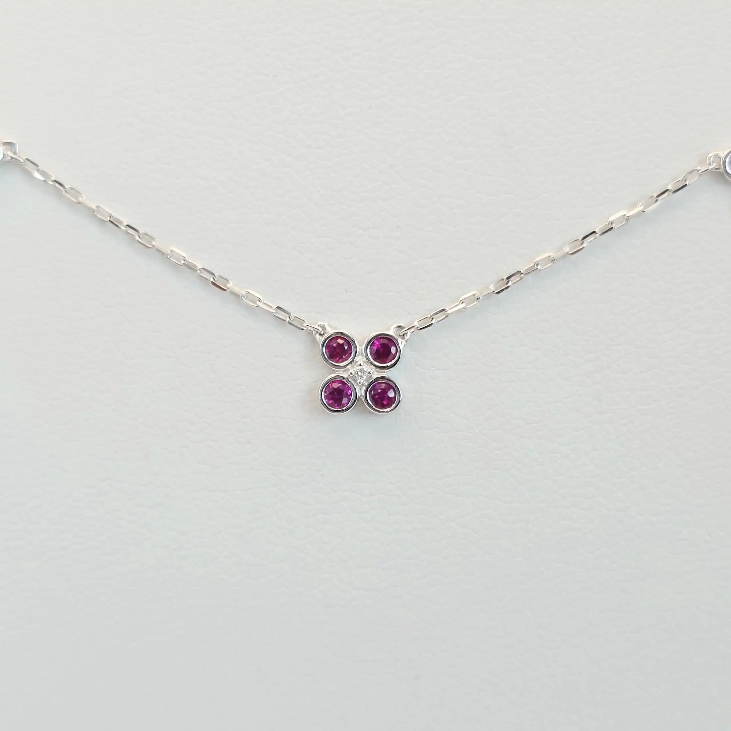 Ruby and Diamond Floral Station Necklace