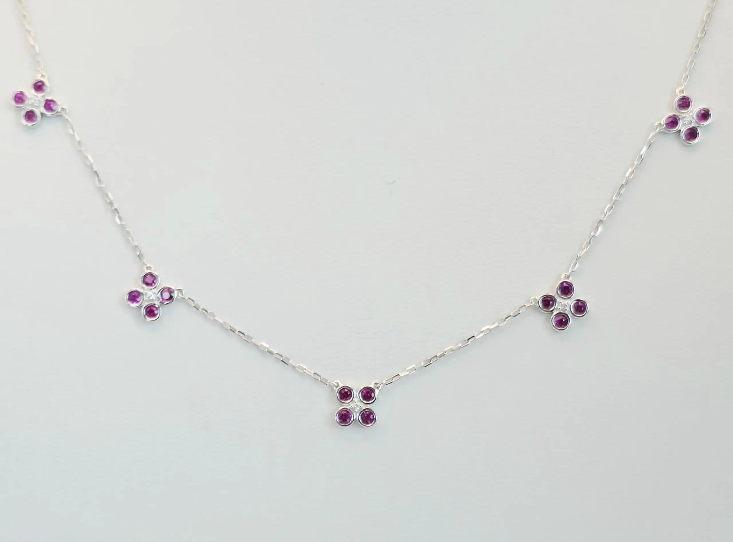 Ruby and Diamond Floral Station Necklace