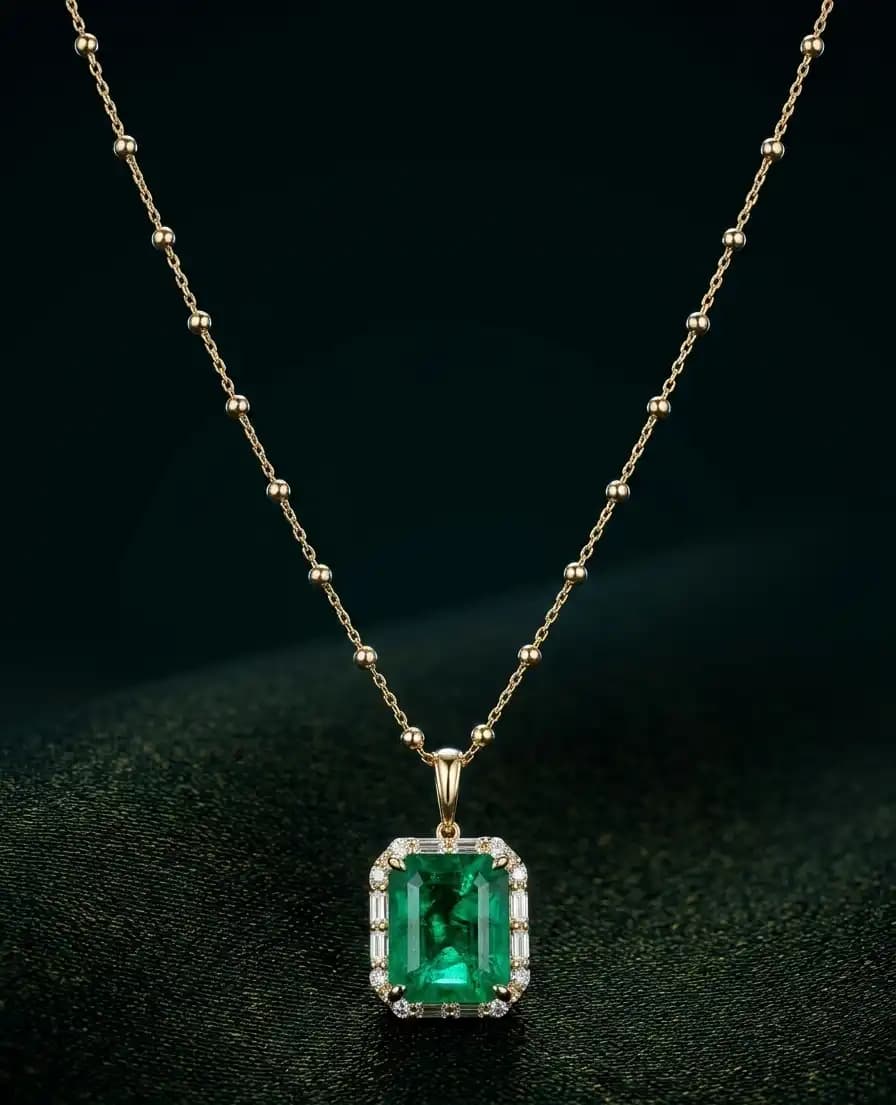 East-West Emerlad cut Solitaire Necklace
