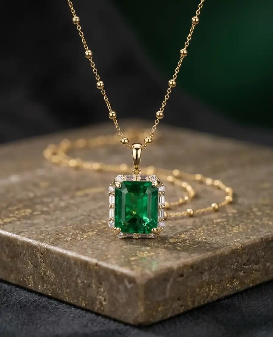 East-West Emerlad cut Solitaire Necklace