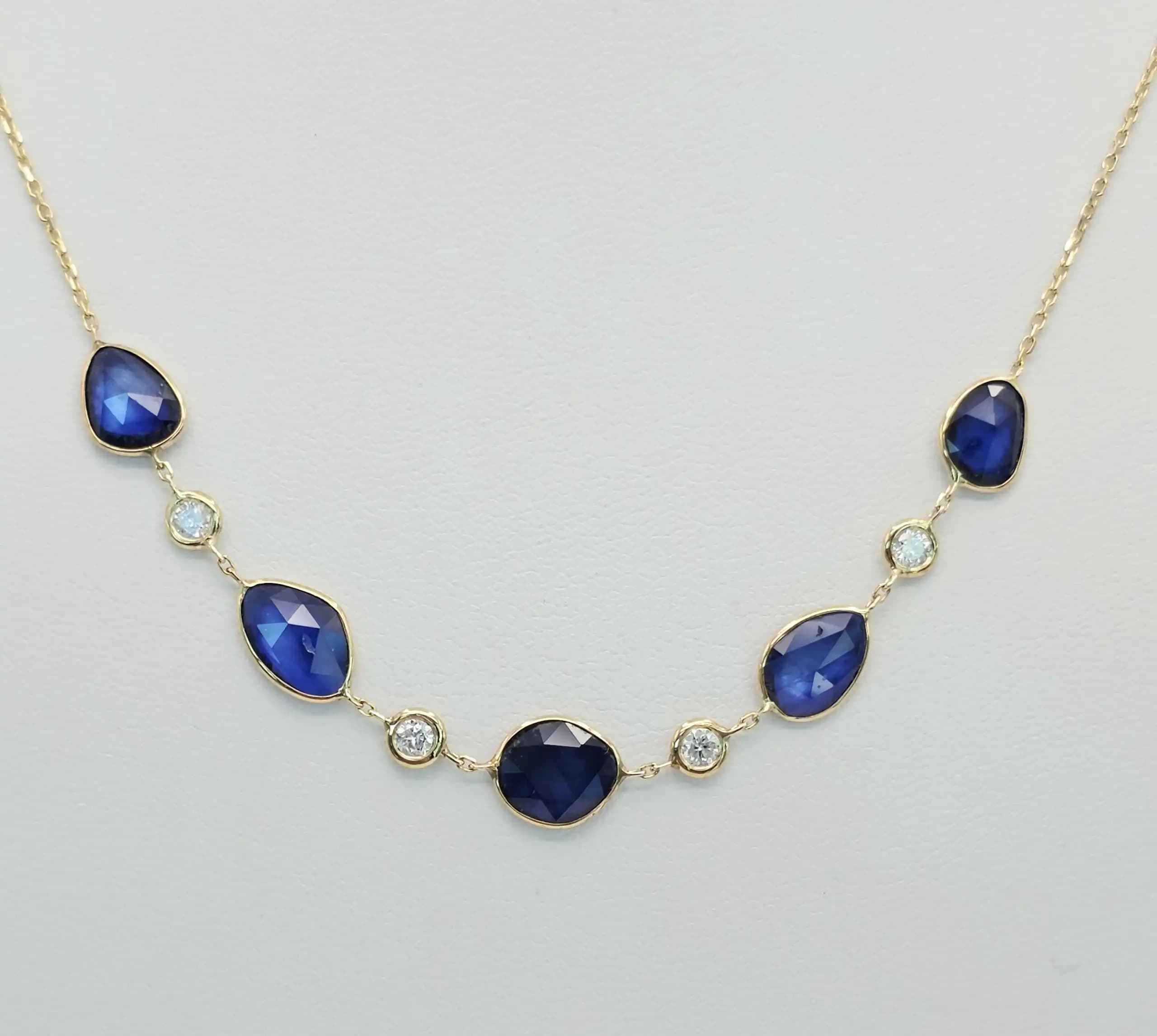 Blue Sapphire Diamond Station Necklace