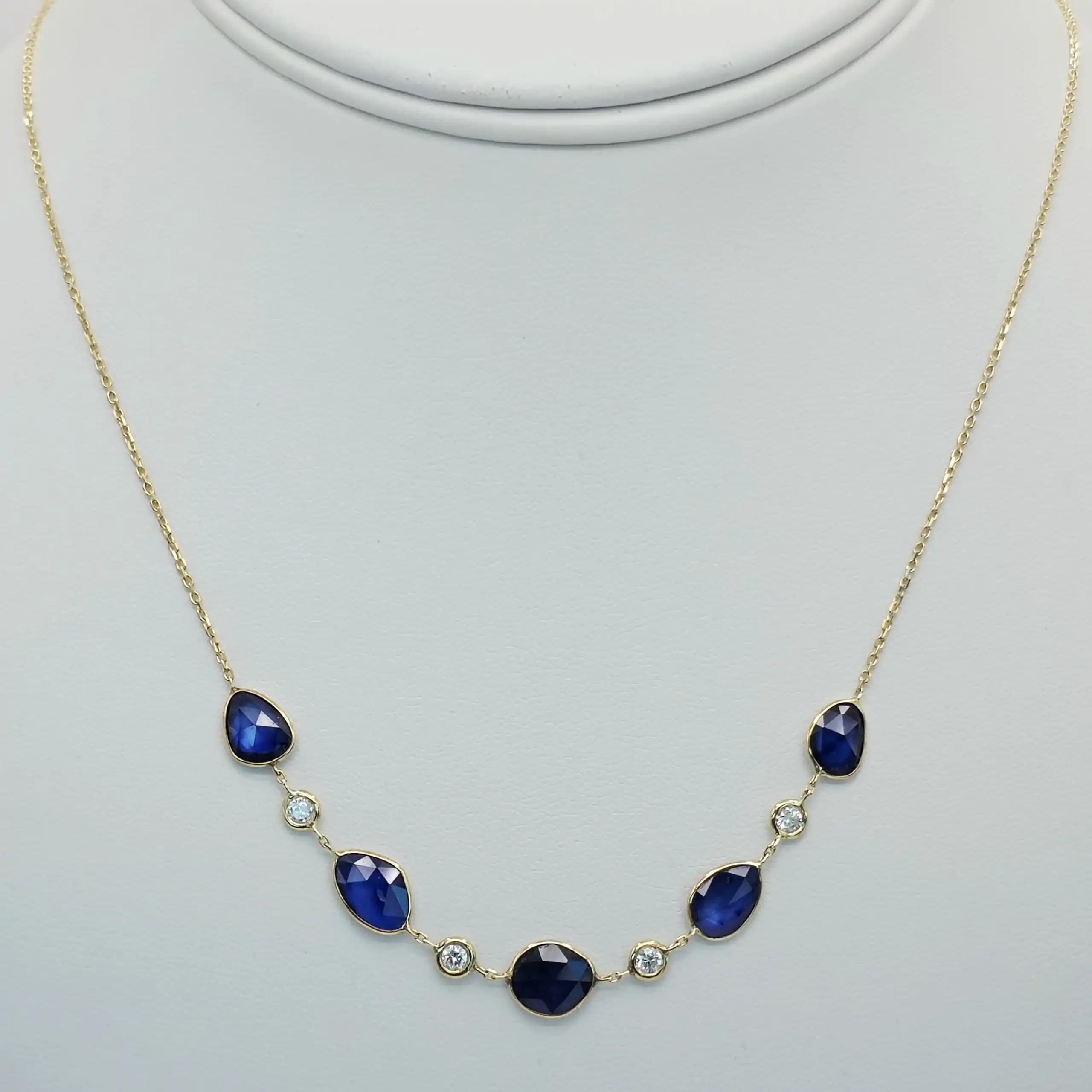 Blue Sapphire Diamond Station Necklace