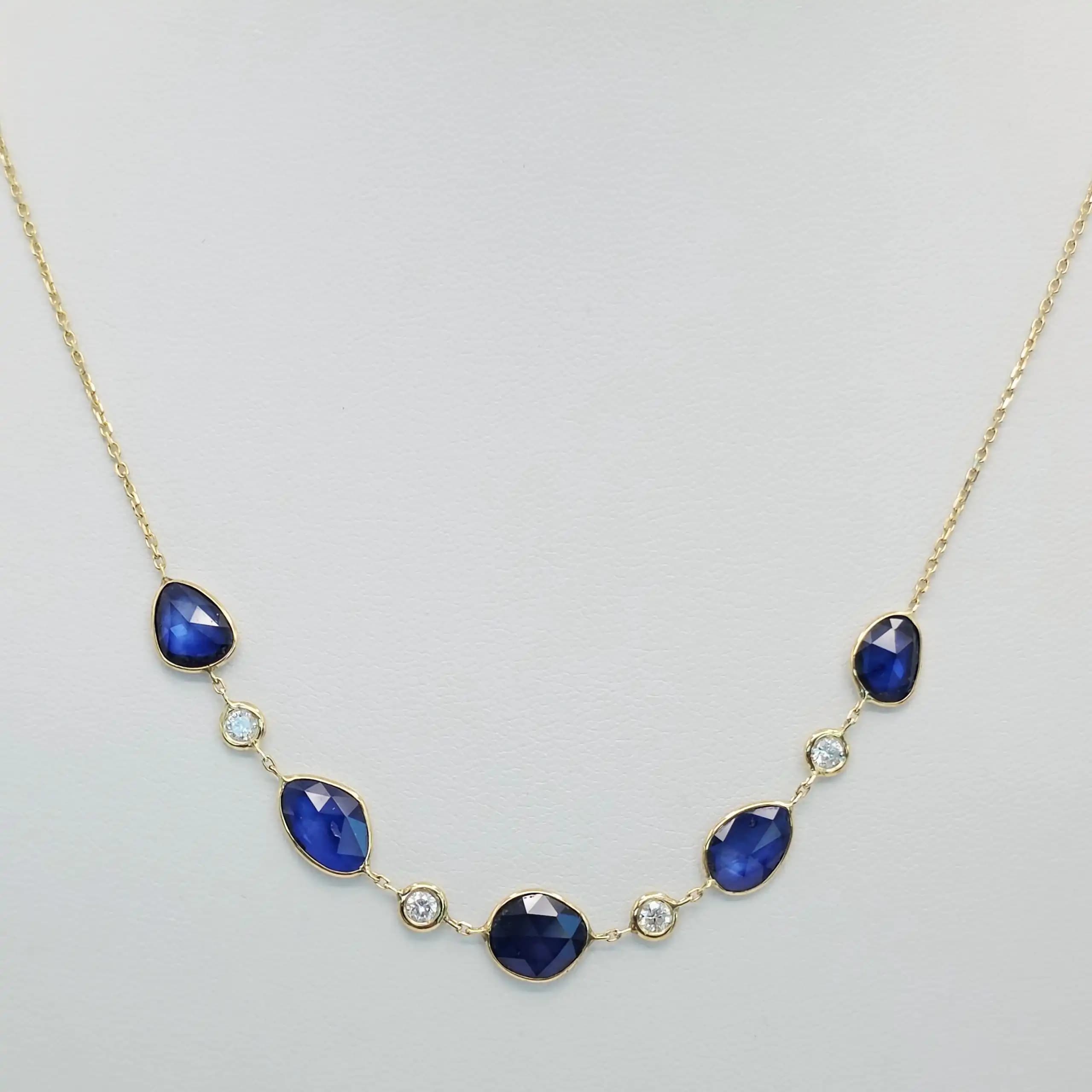 Blue Sapphire Diamond Station Necklace
