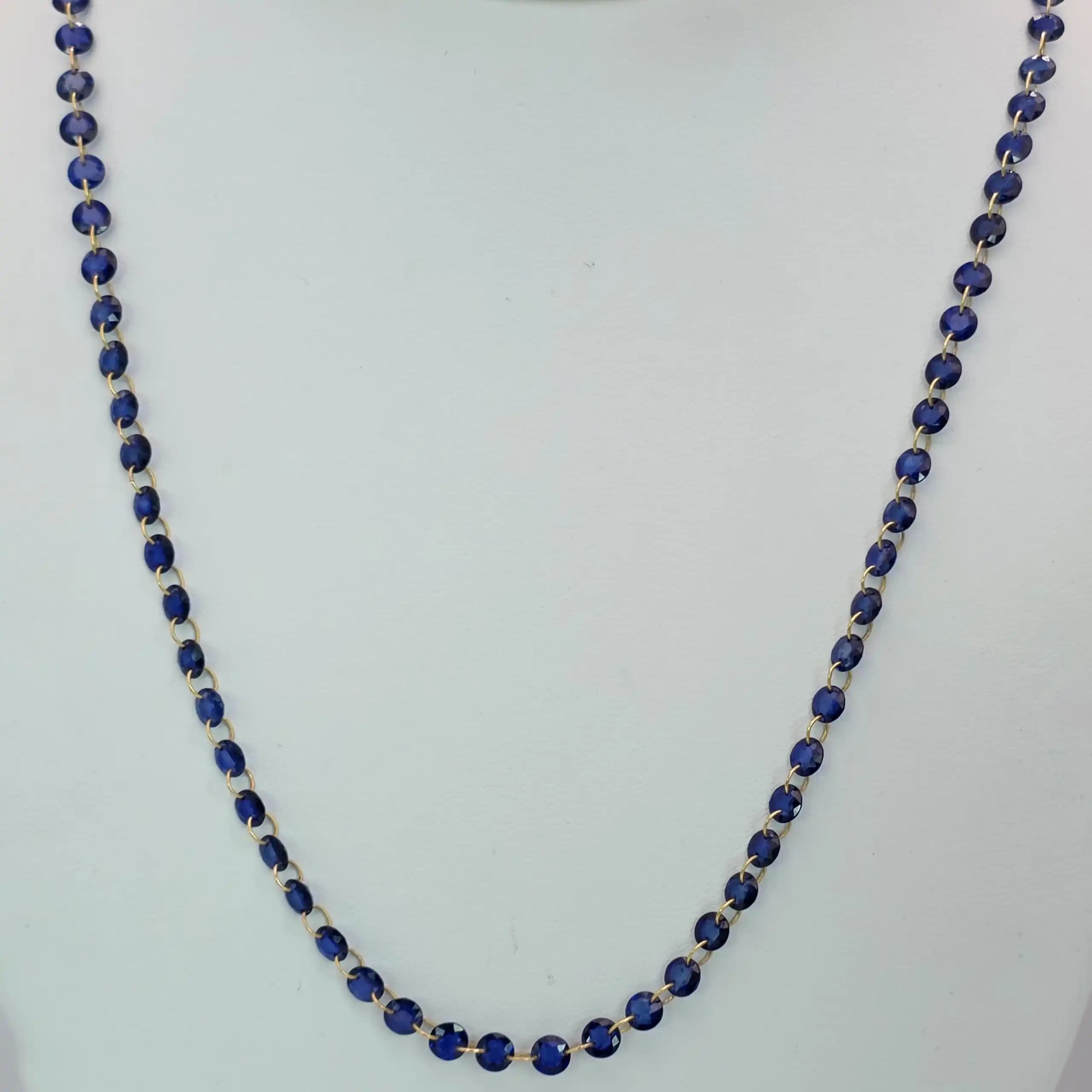 20.48 cts oval natural blue sapphire long necklace in 14K yellow gold