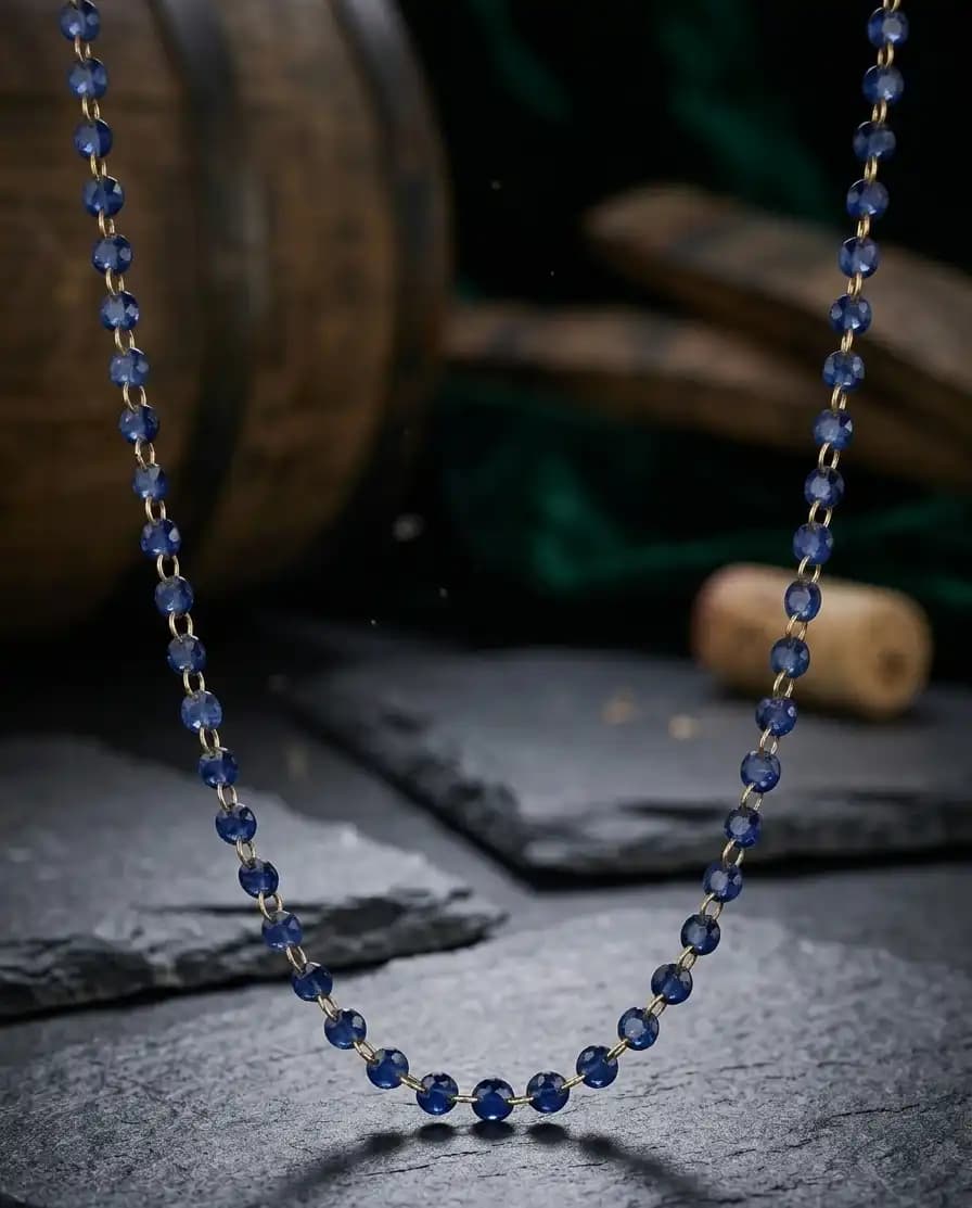 20.48 cts oval natural blue sapphire long necklace in 14K yellow gold