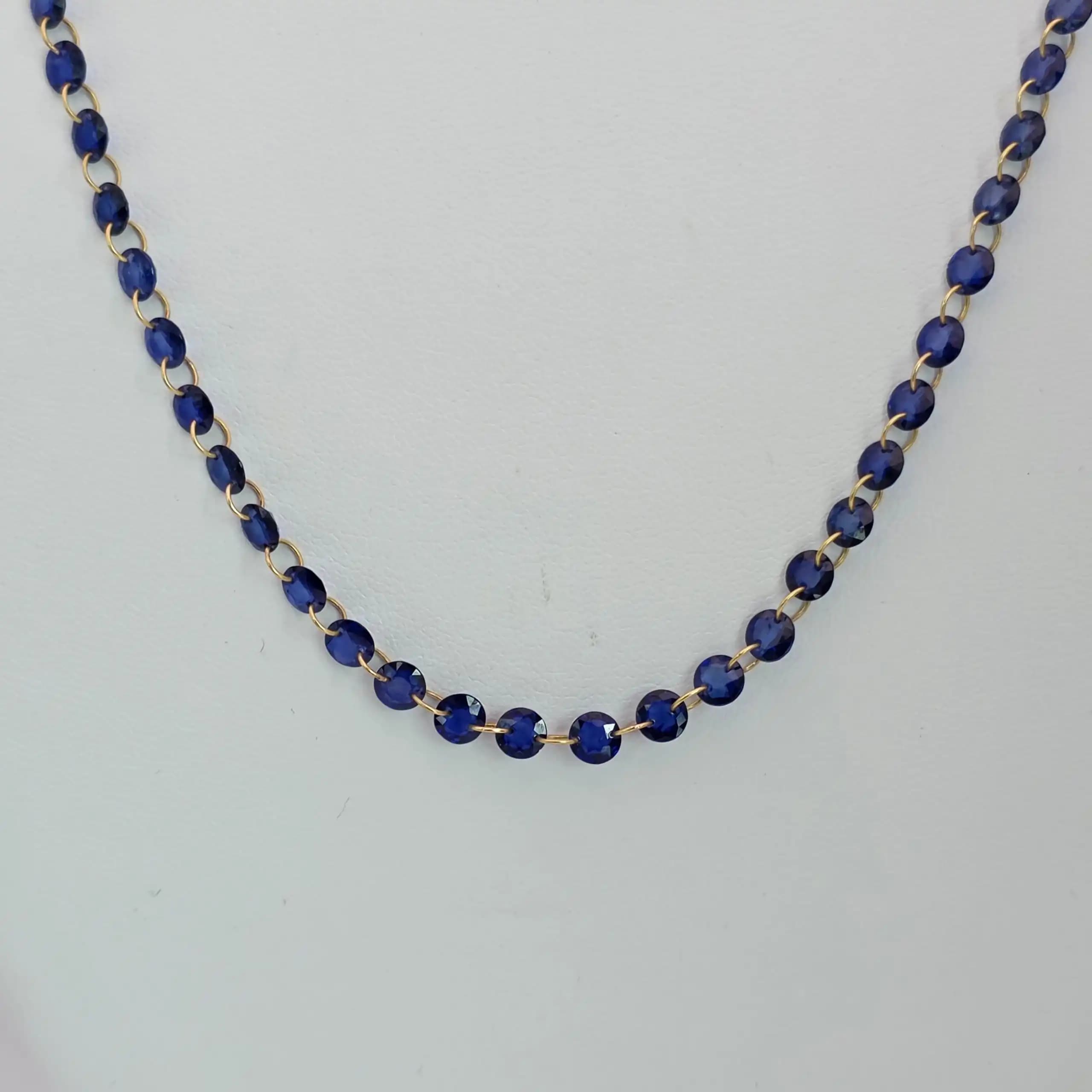20.48 cts oval natural blue sapphire long necklace in 14K yellow gold