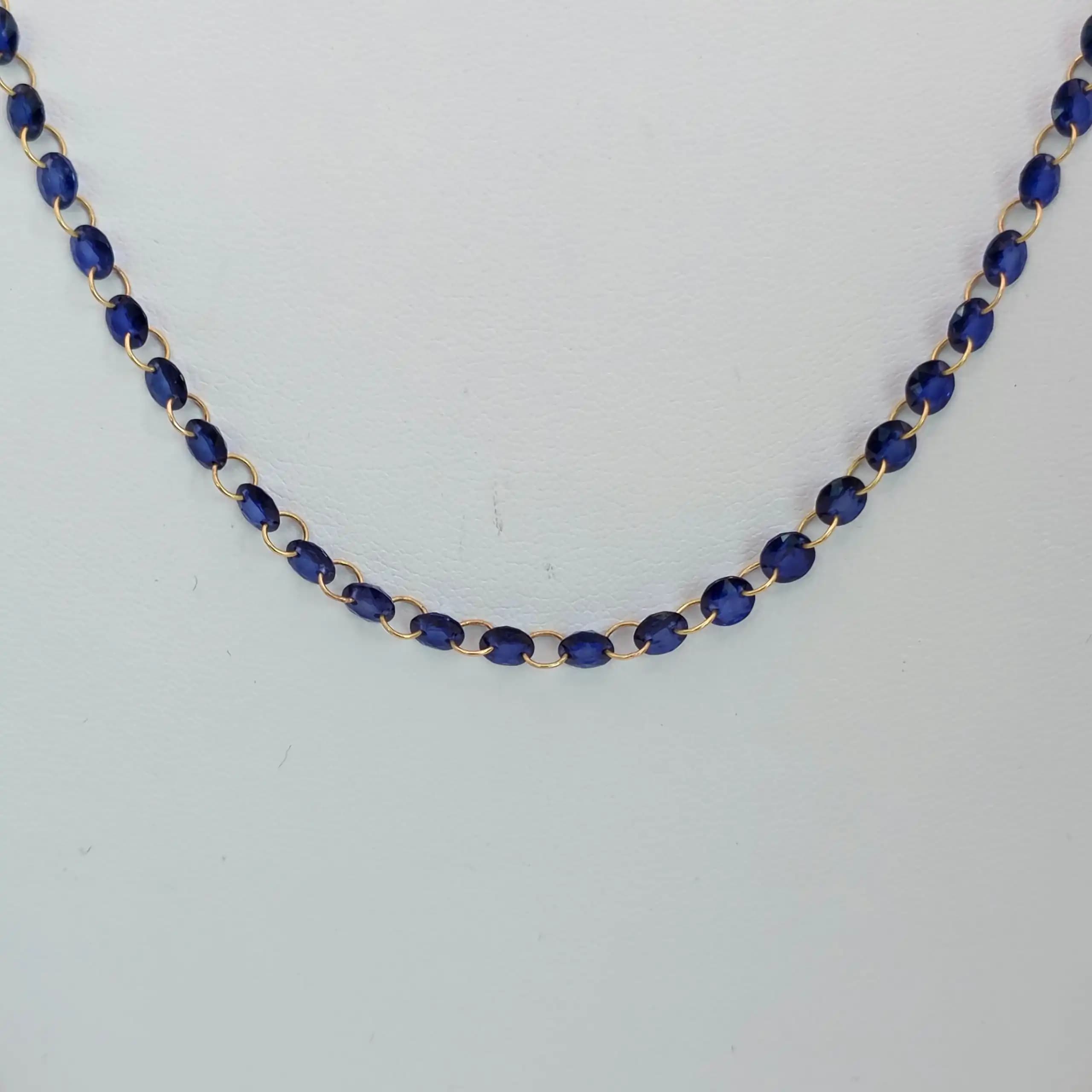 20.48 cts oval natural blue sapphire long necklace in 14K yellow gold