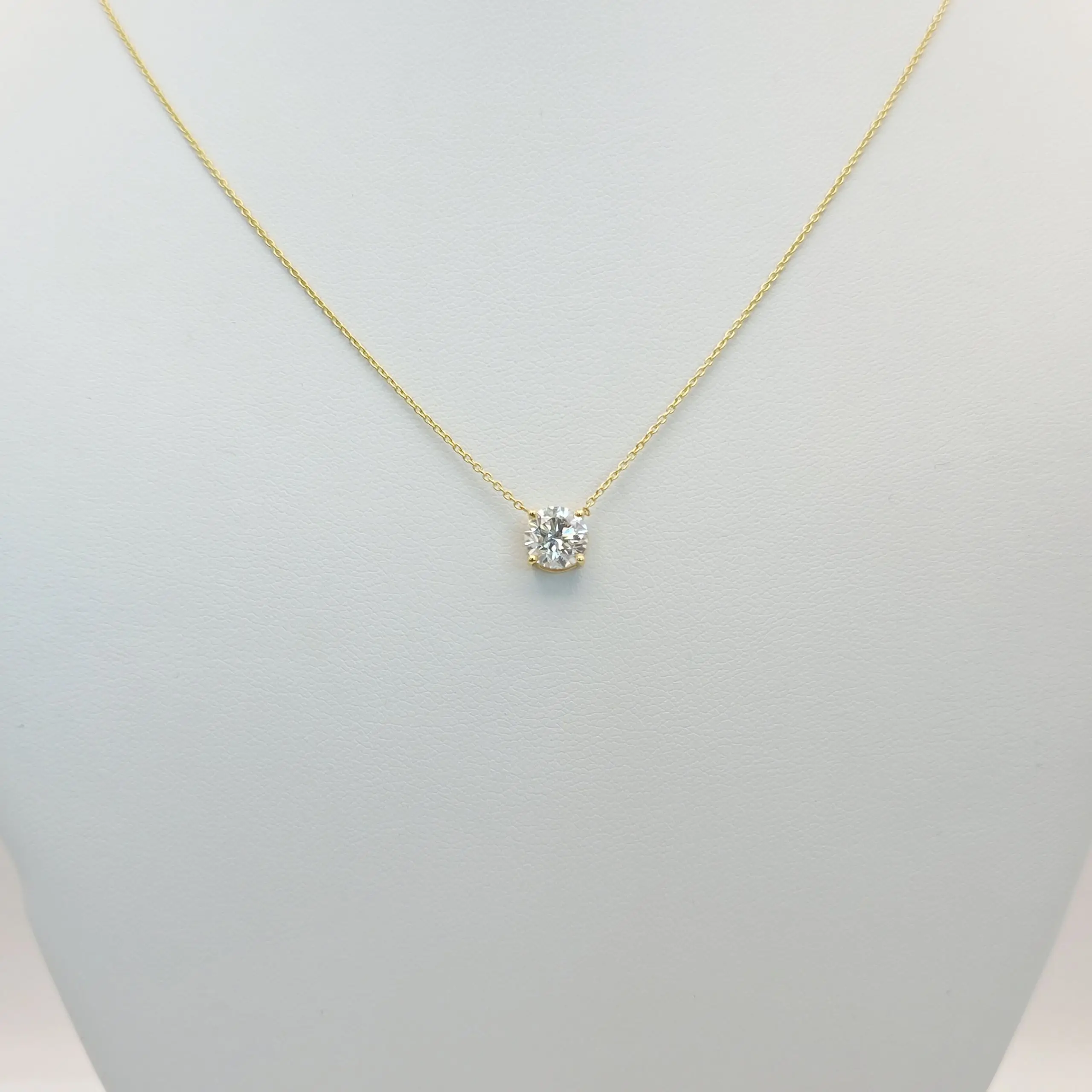 1.25 cts round lab grown diamond solitaire necklace in 14K yellow gold