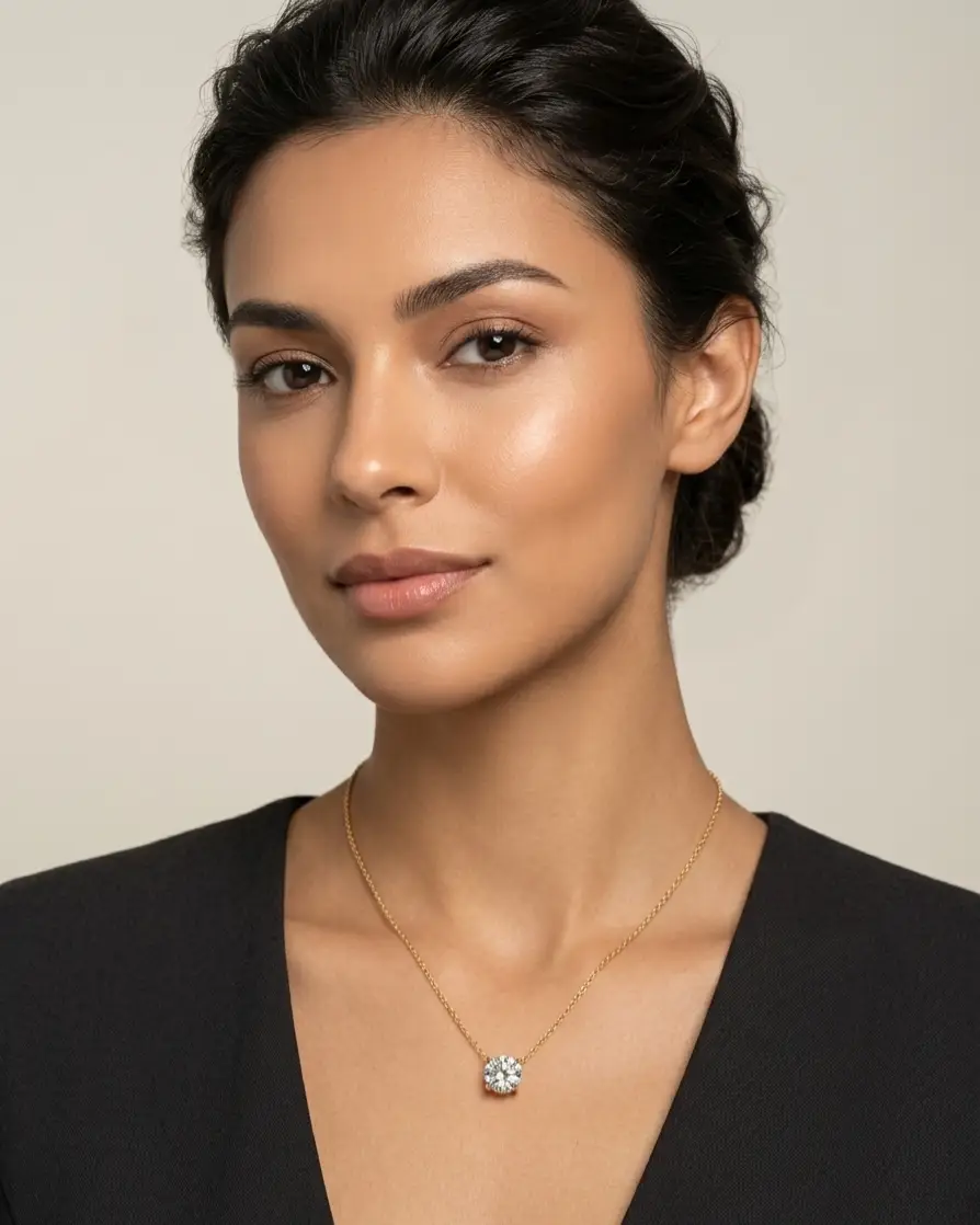 1.25 cts round lab grown diamond solitaire necklace in 14K yellow gold