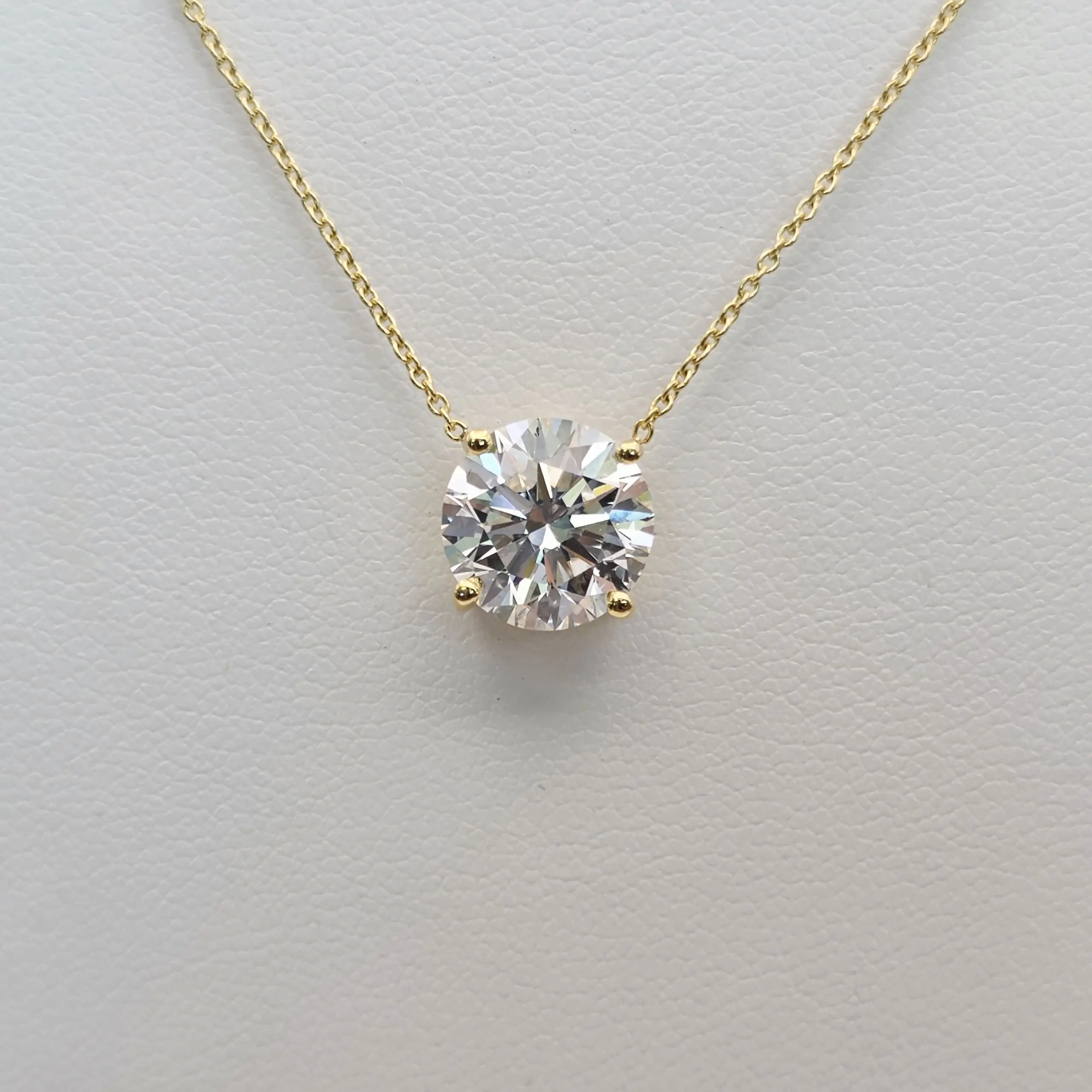 3.00 cts round lab grown diamond solitaire necklace in 14K yellow gold