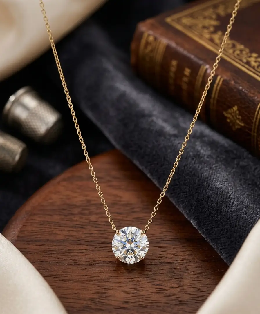 3.00 cts round lab grown diamond solitaire necklace in 14K yellow gold