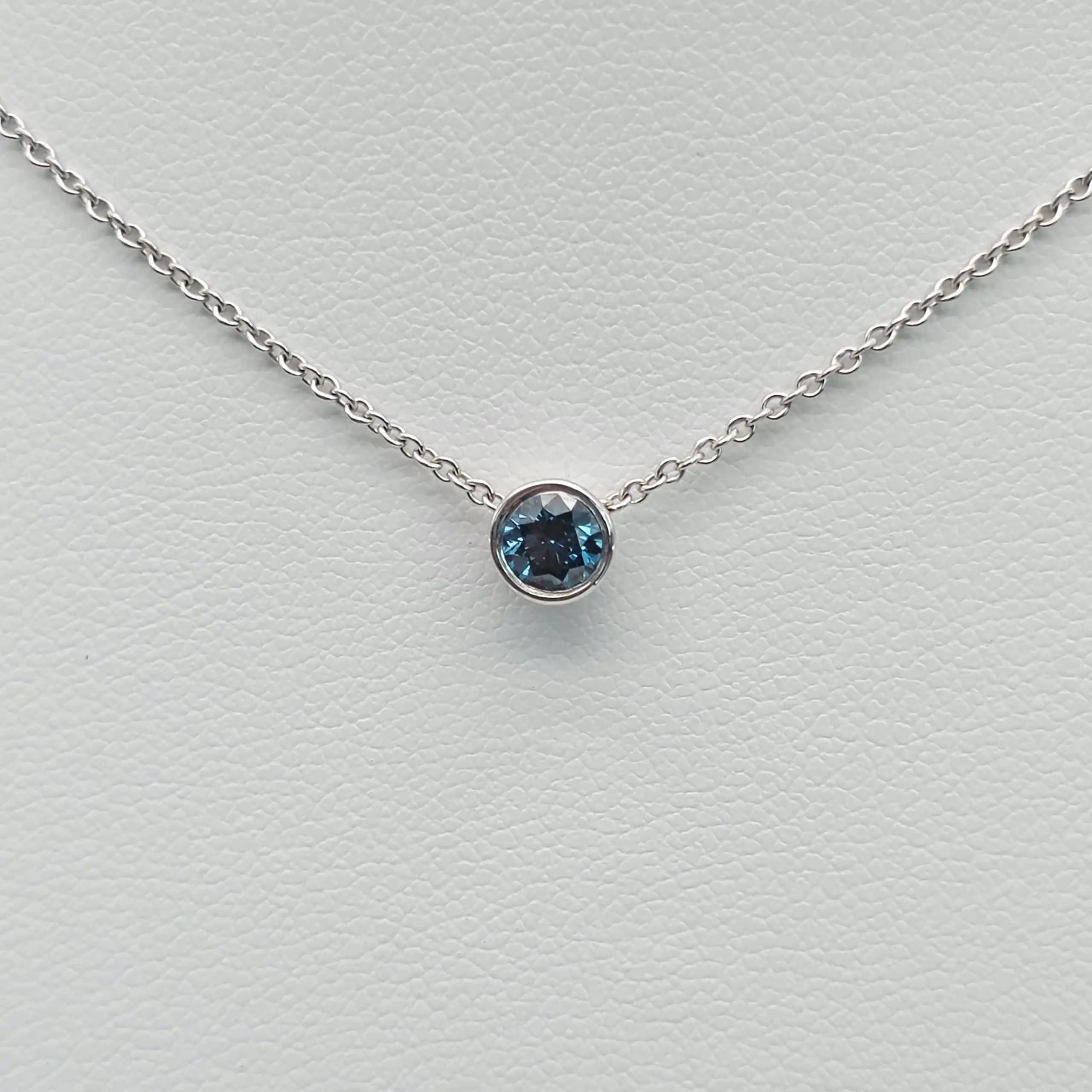 Blue Diamond Bezel Set Solitair Pendent Necklace