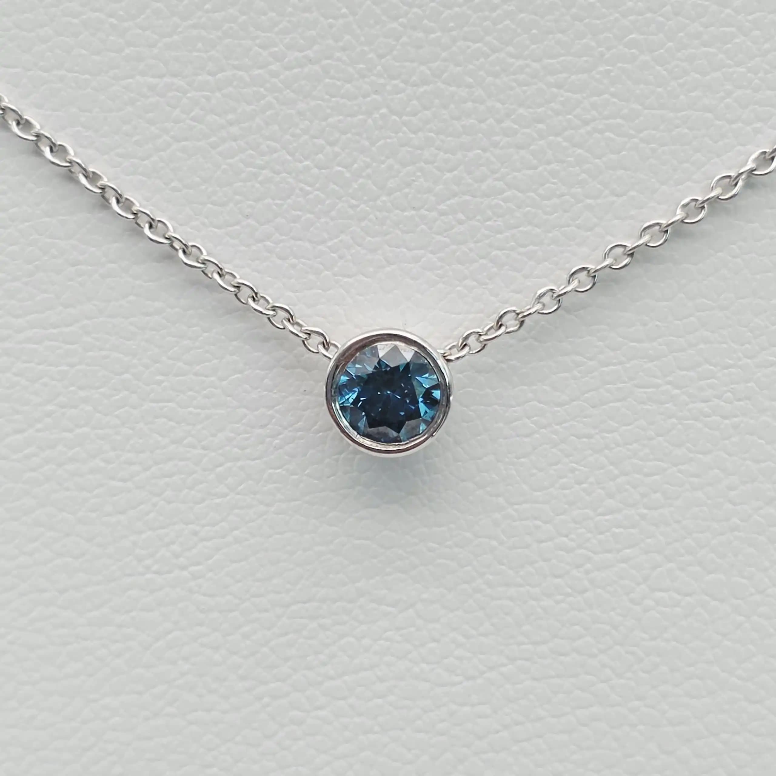 Blue Diamond Bezel Set Solitair Pendent Necklace