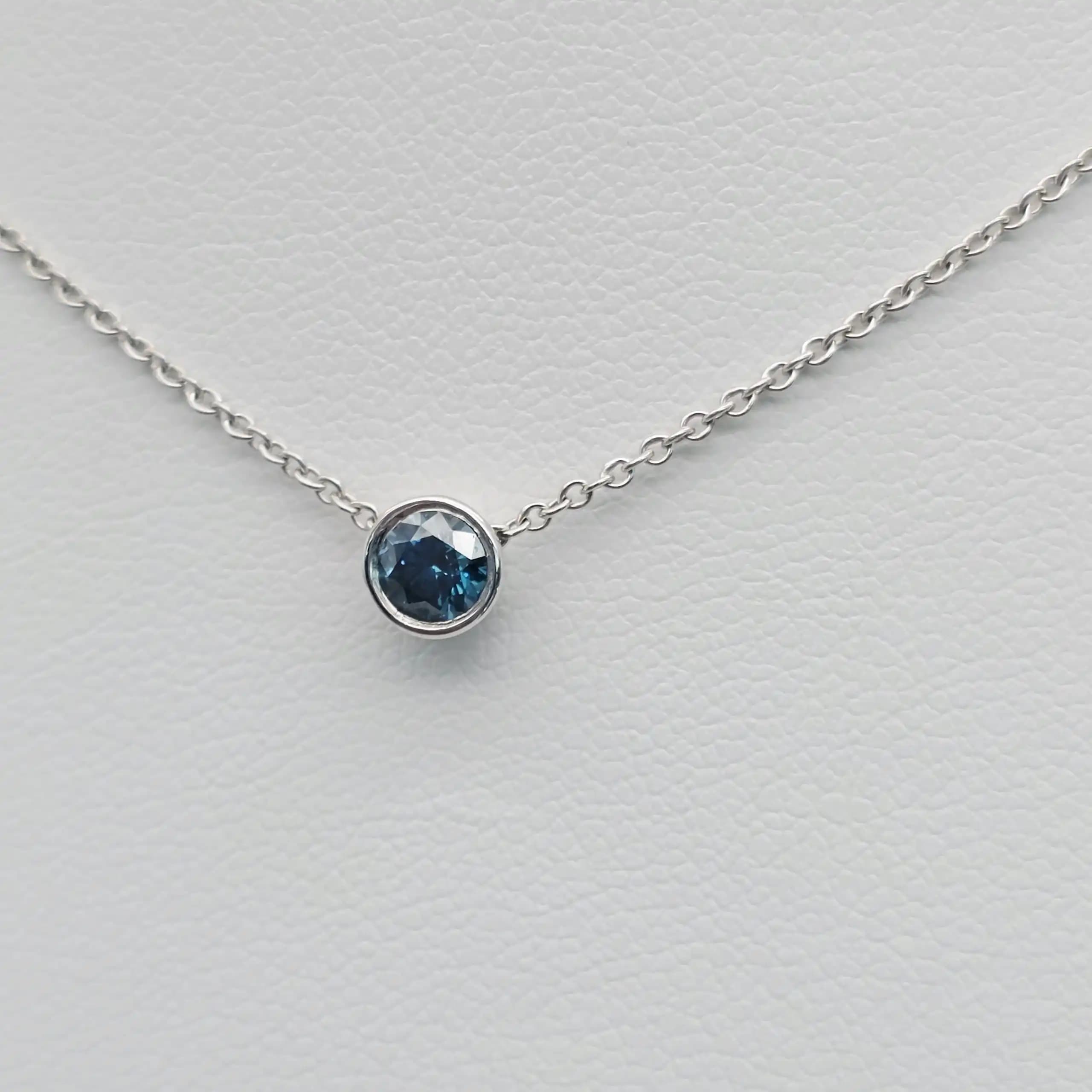 Blue Diamond Bezel Set Solitair Pendent Necklace
