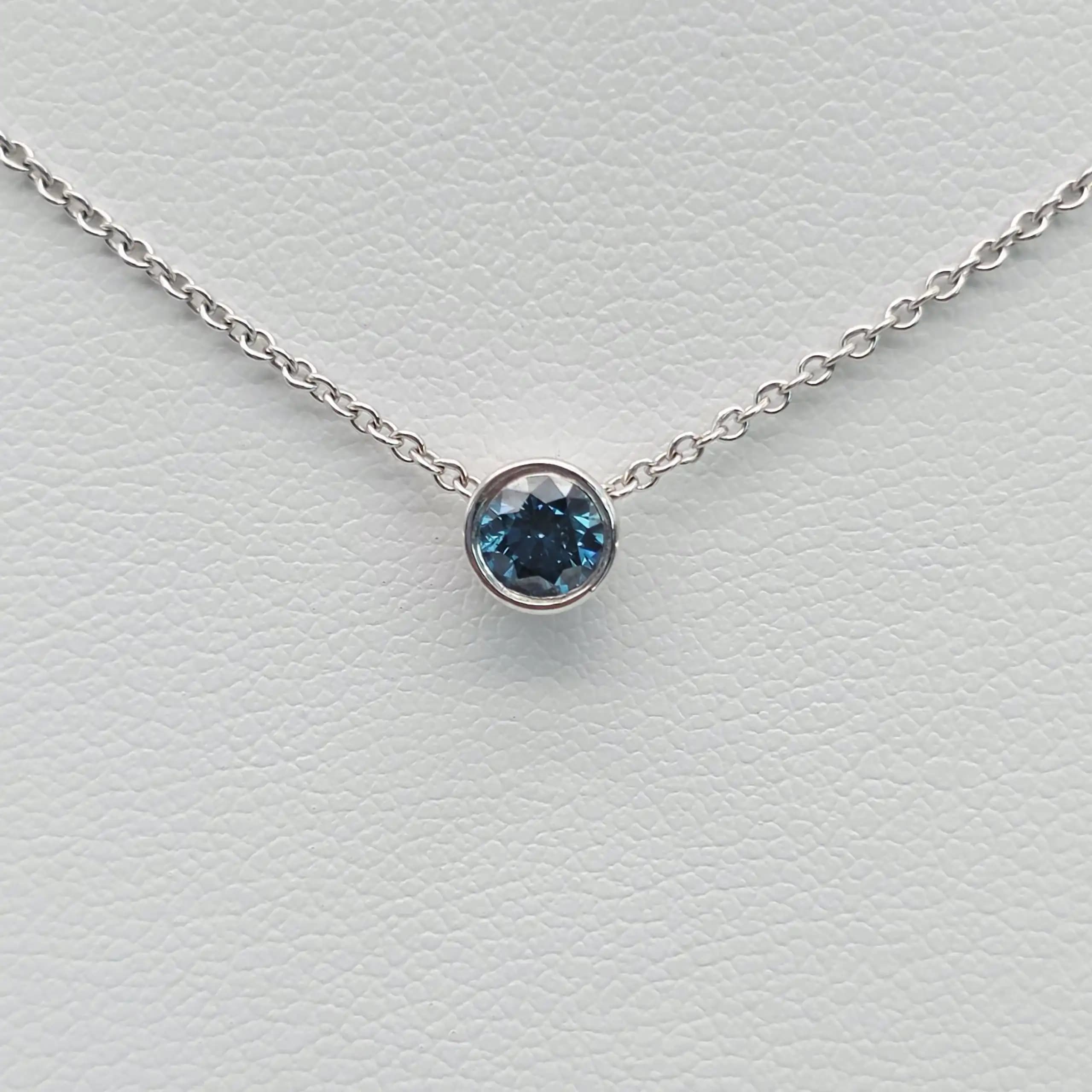 Blue Diamond Bezel Set Solitair Pendent Necklace
