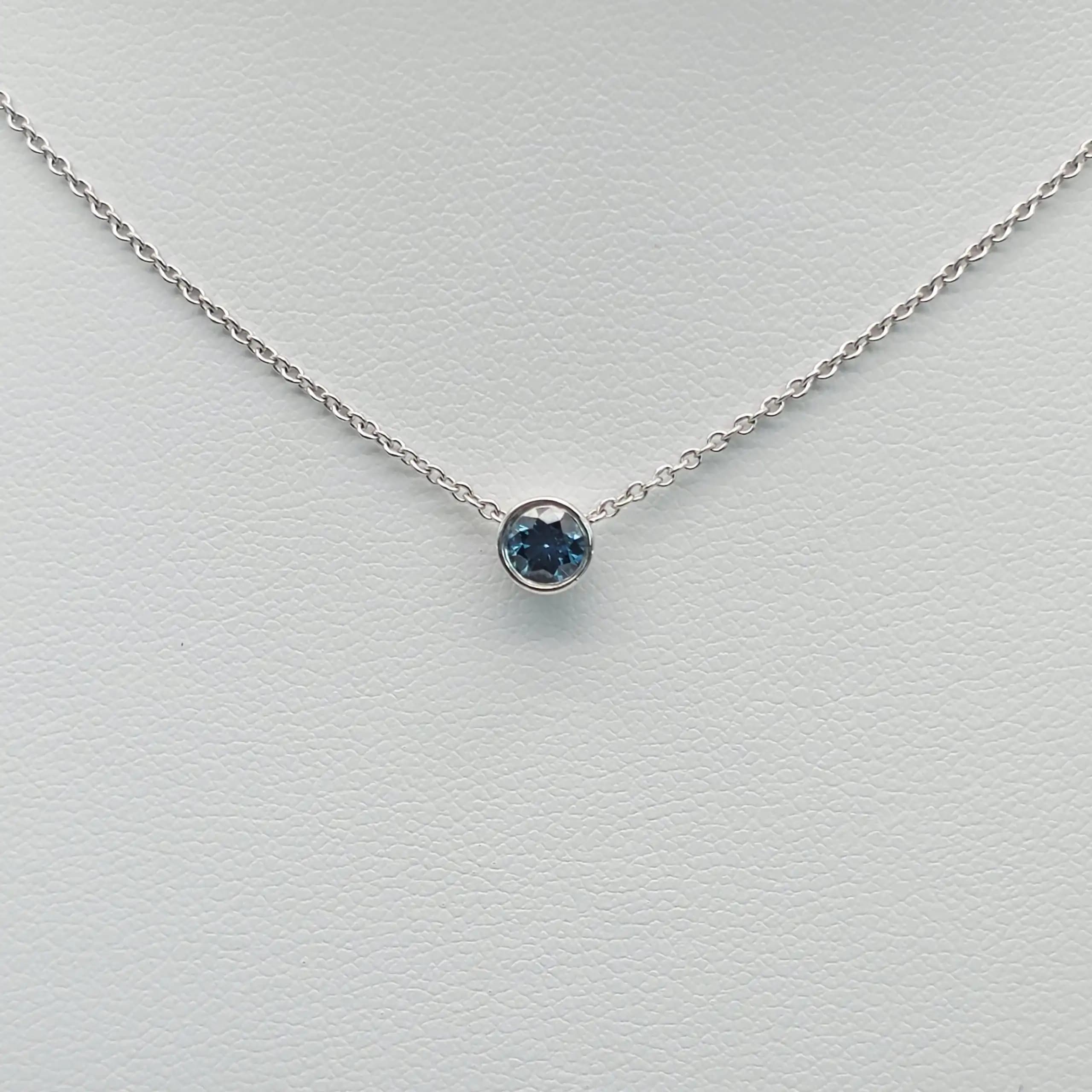 Blue Diamond Bezel Set Solitair Pendent Necklace