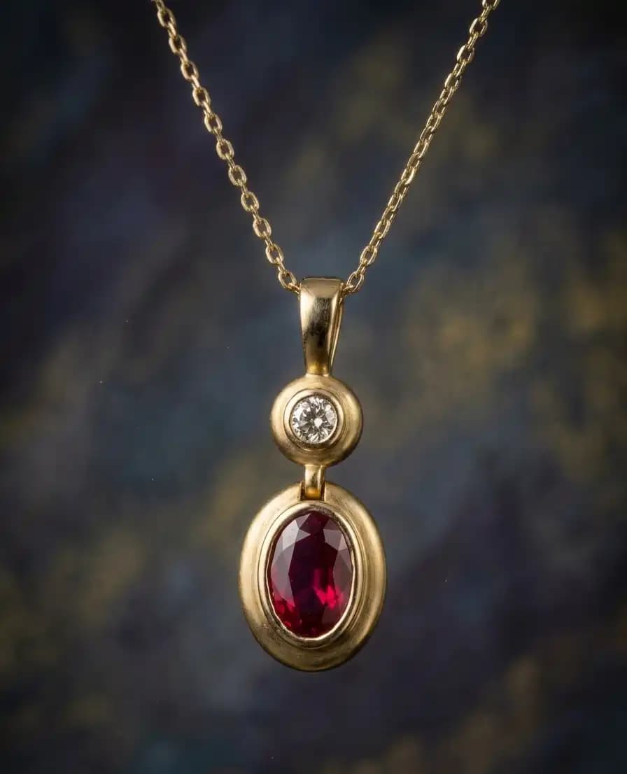 1.01 cts oval natural ruby and diamond drop pendant in 18K yellow gold