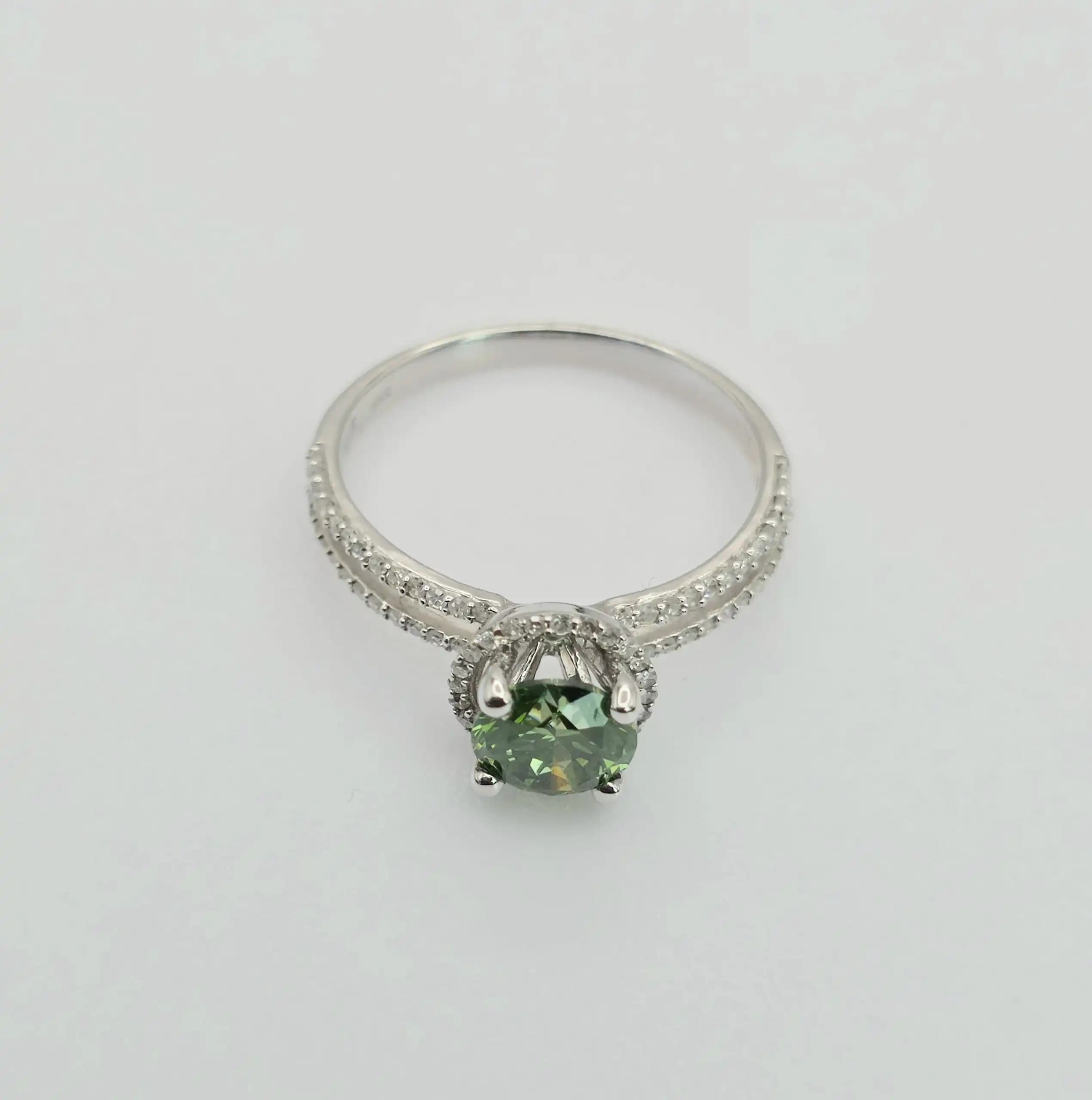 1.00 cts round natural green diamond halo ring in 14K white gold