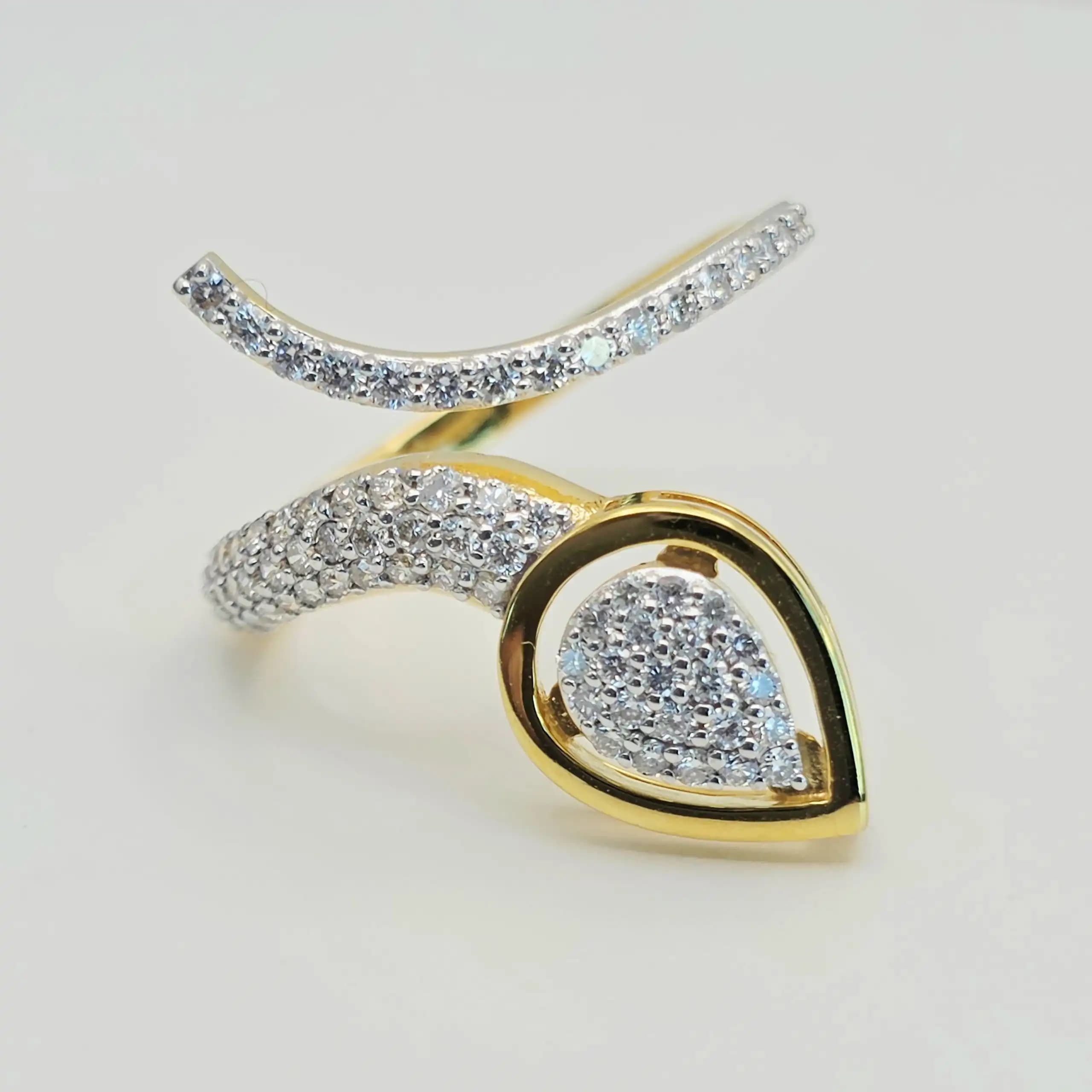0.48 cts round natural diamond pave bypass ring in 18K two tone gold
