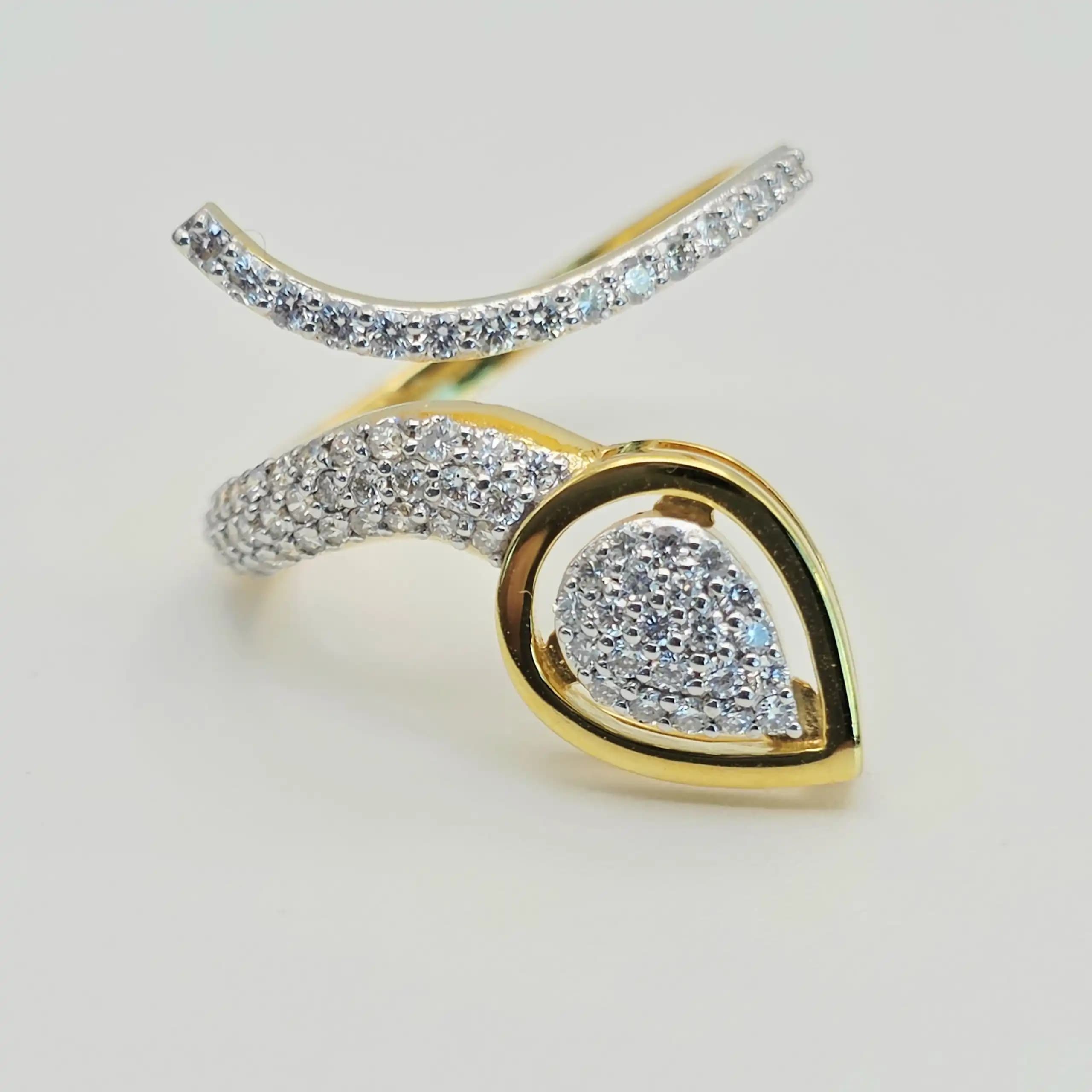0.48 cts round natural diamond pave bypass ring in 18K two tone gold