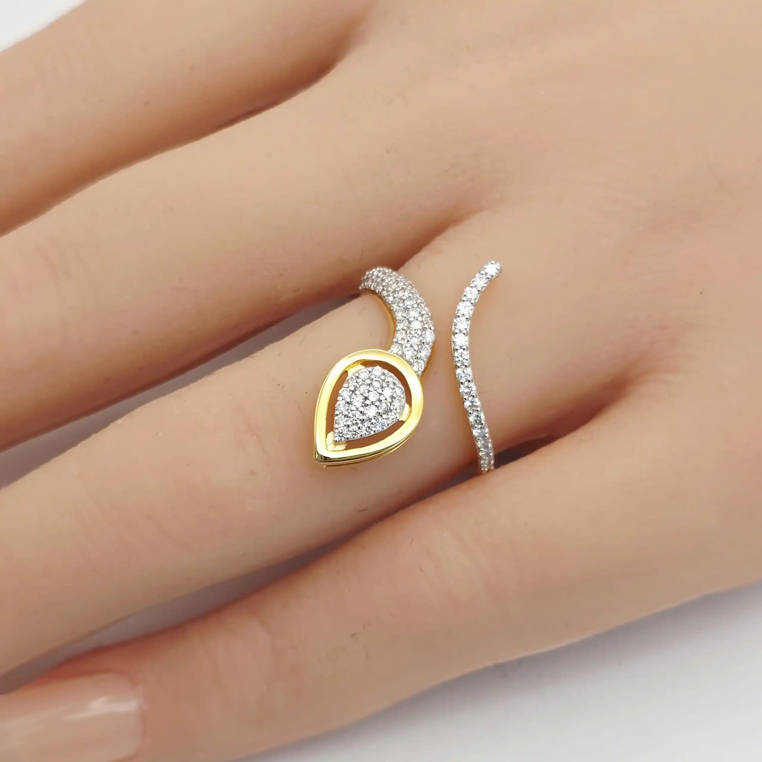 0.48 cts round natural diamond pave bypass ring in 18K two tone gold