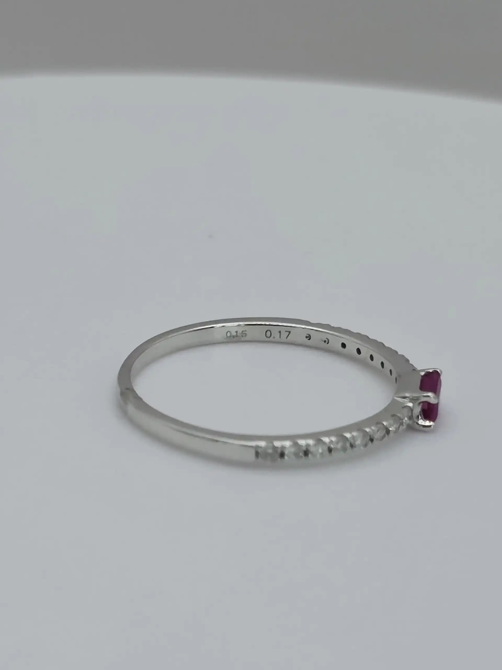 0.17 cts emerald cut natural ruby and diamond pave band ring in 18K white gold