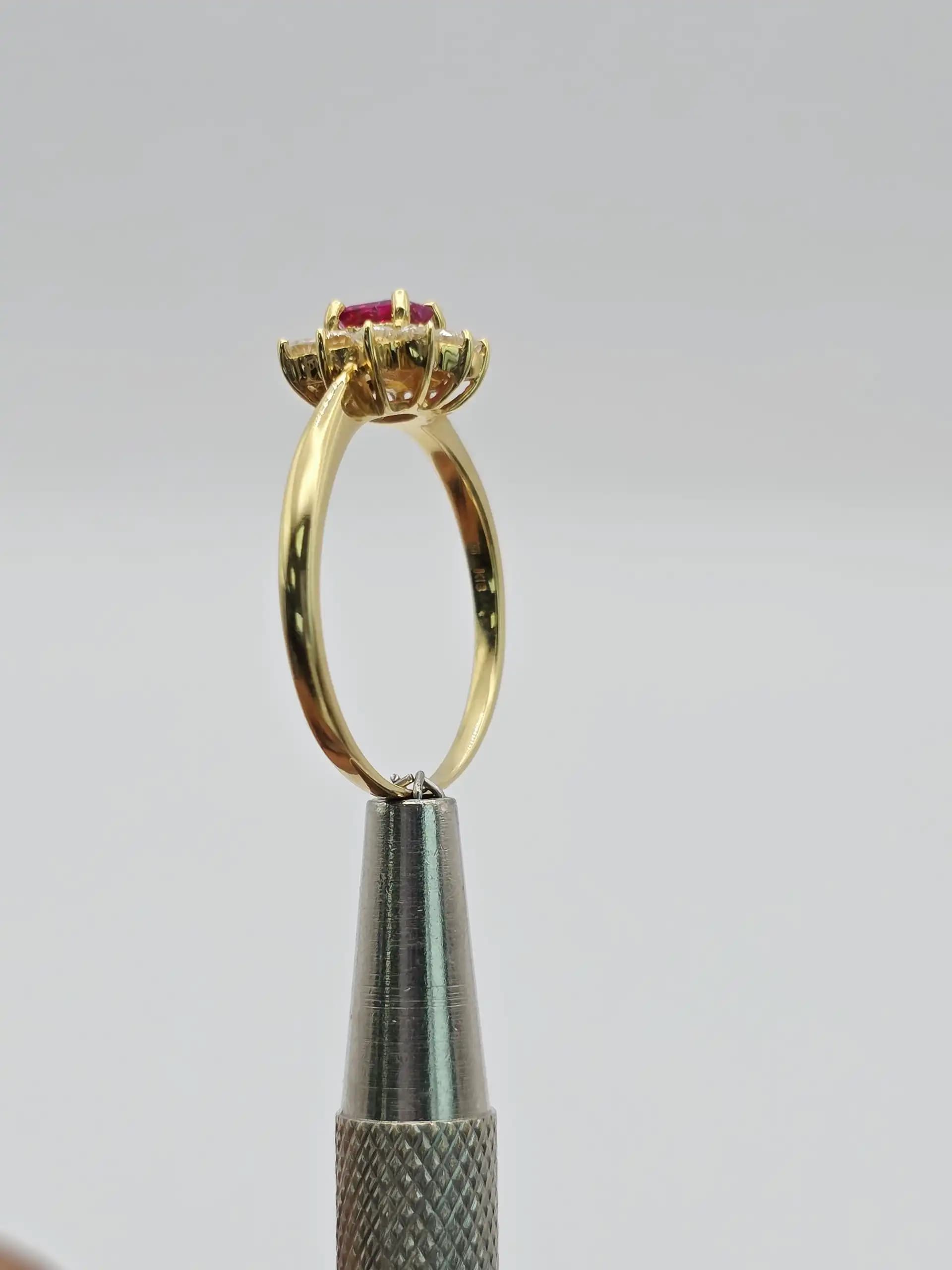 0.27 cts marquise natural ruby and diamond cluster ring in 18K yellow gold