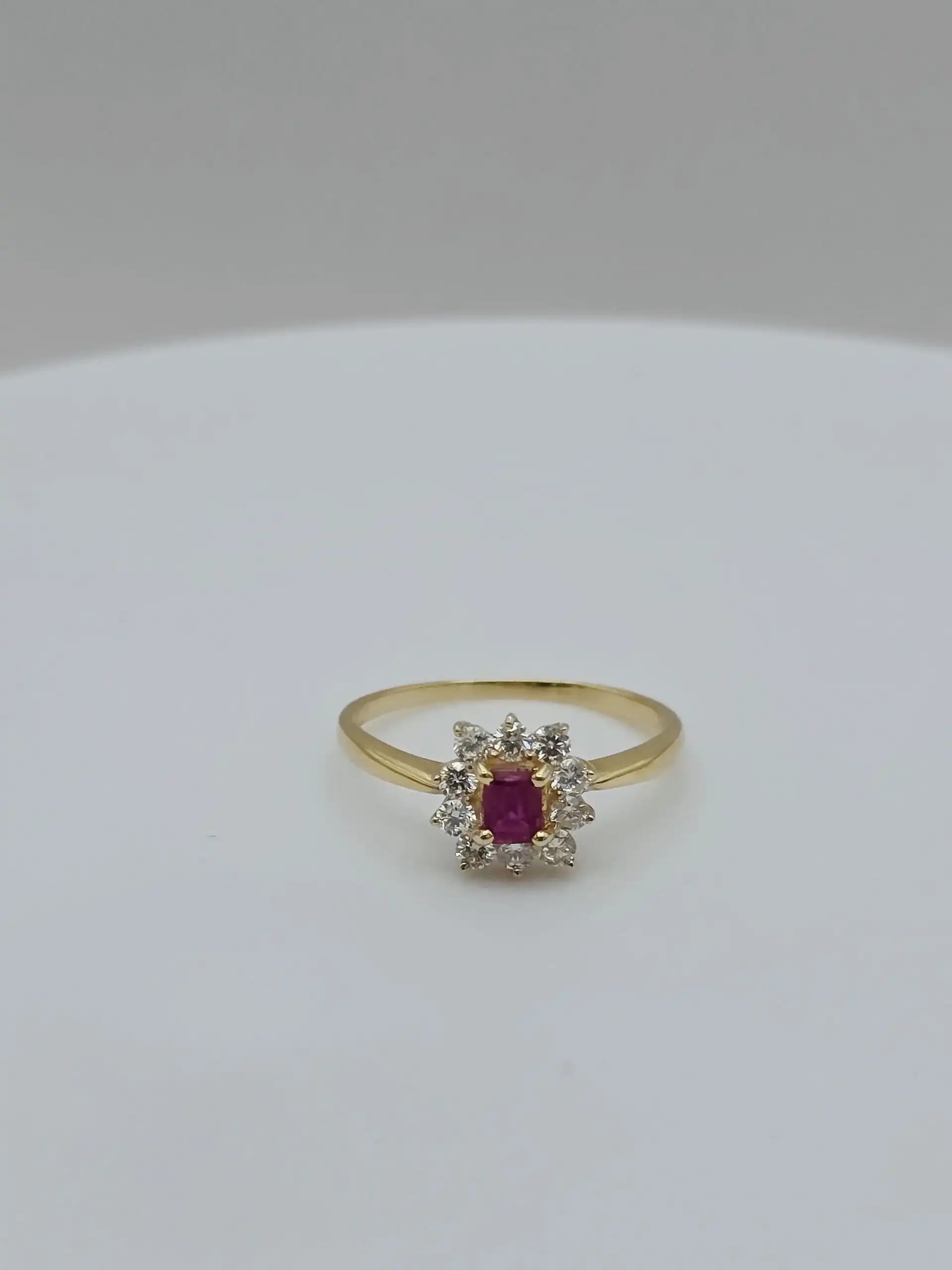 0.27 cts marquise natural ruby and diamond cluster ring in 18K yellow gold