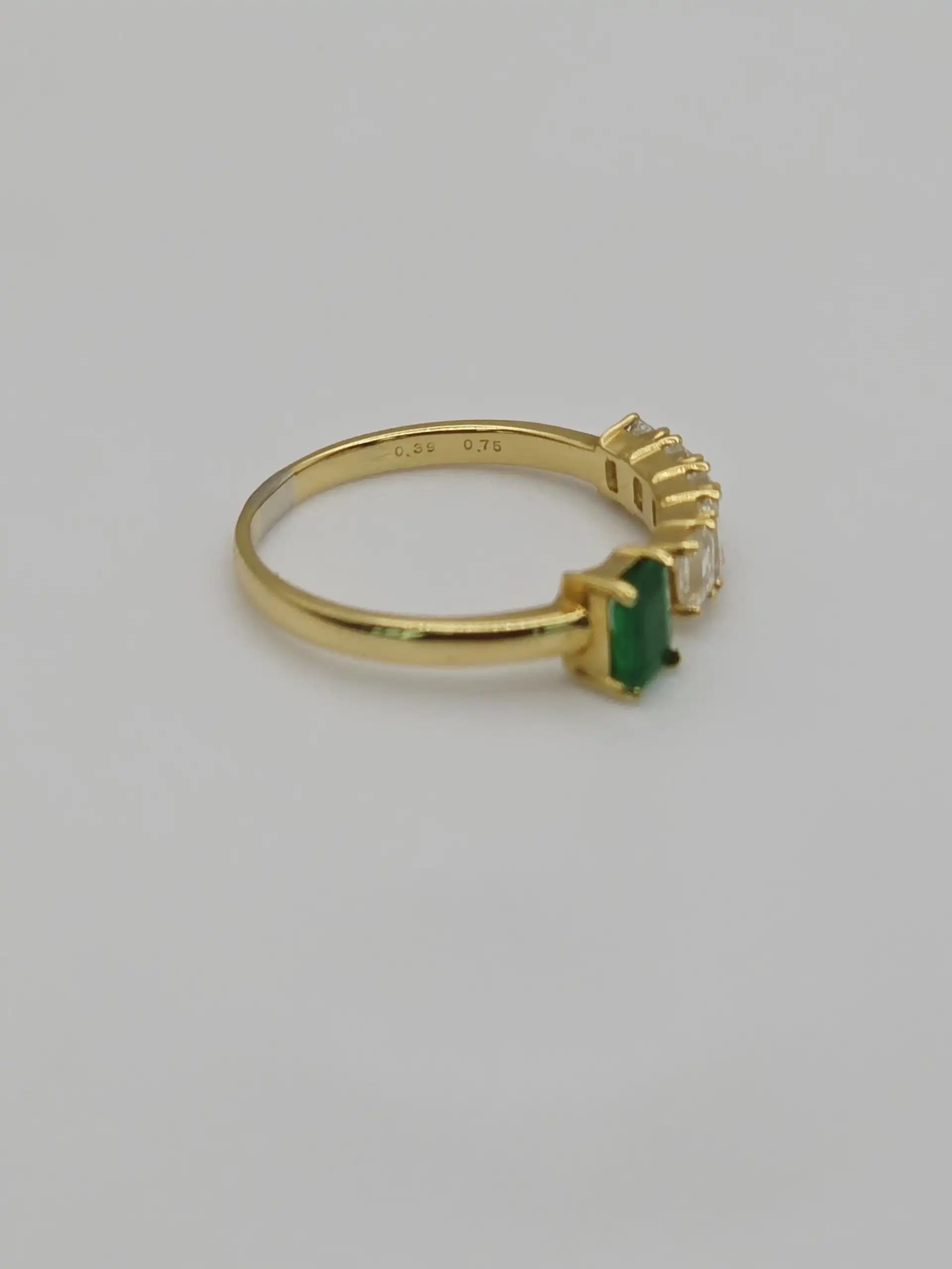 0.36 cts emerald cut natural emerald and diamond cluster ring in 18K yellow gold