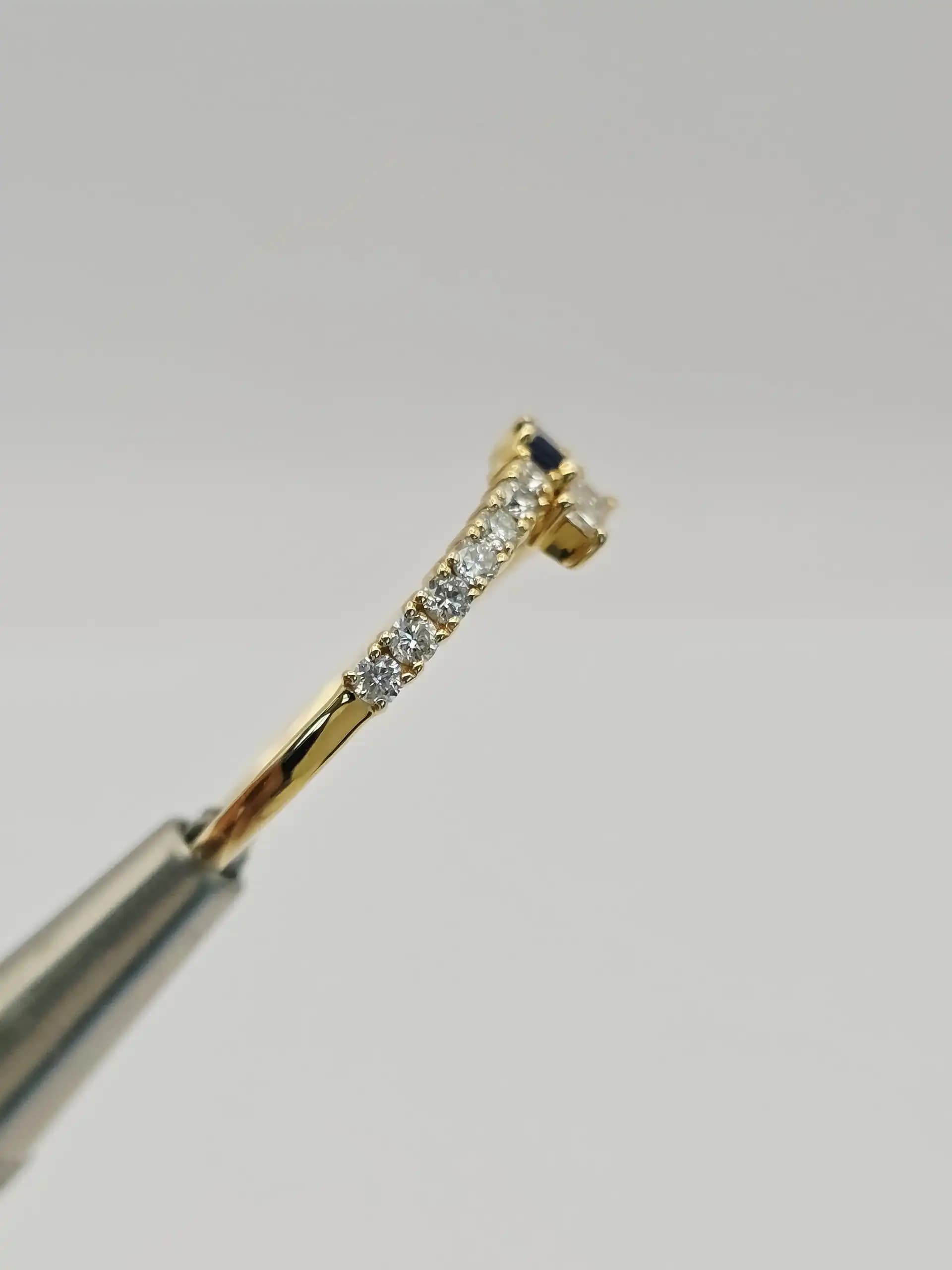 0.15 cts baguette natural blue sapphire and diamond band ring in 18K yellow gold
