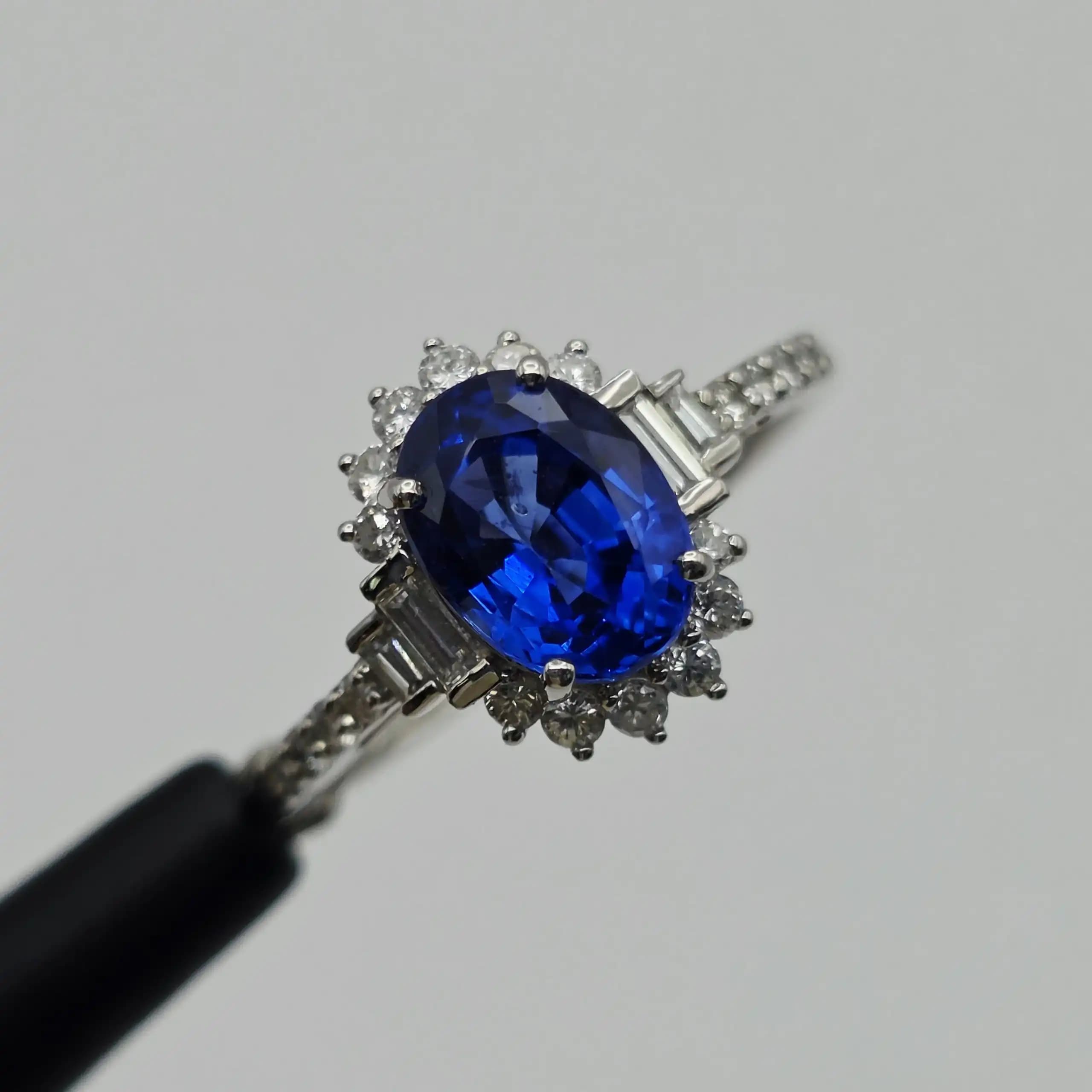 Vintage Style Blue Sapphire and Diamond Halo Ring