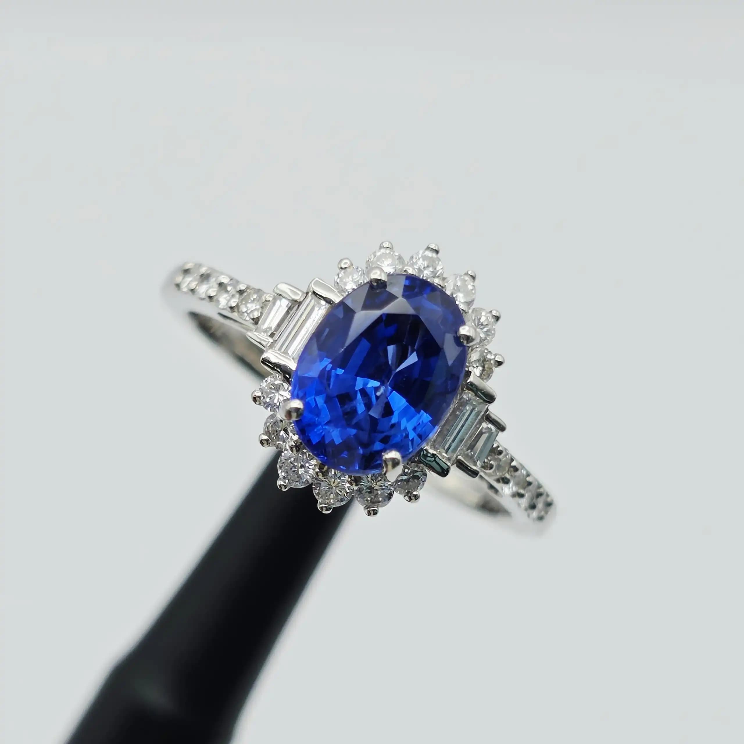 Vintage Style Blue Sapphire and Diamond Halo Ring