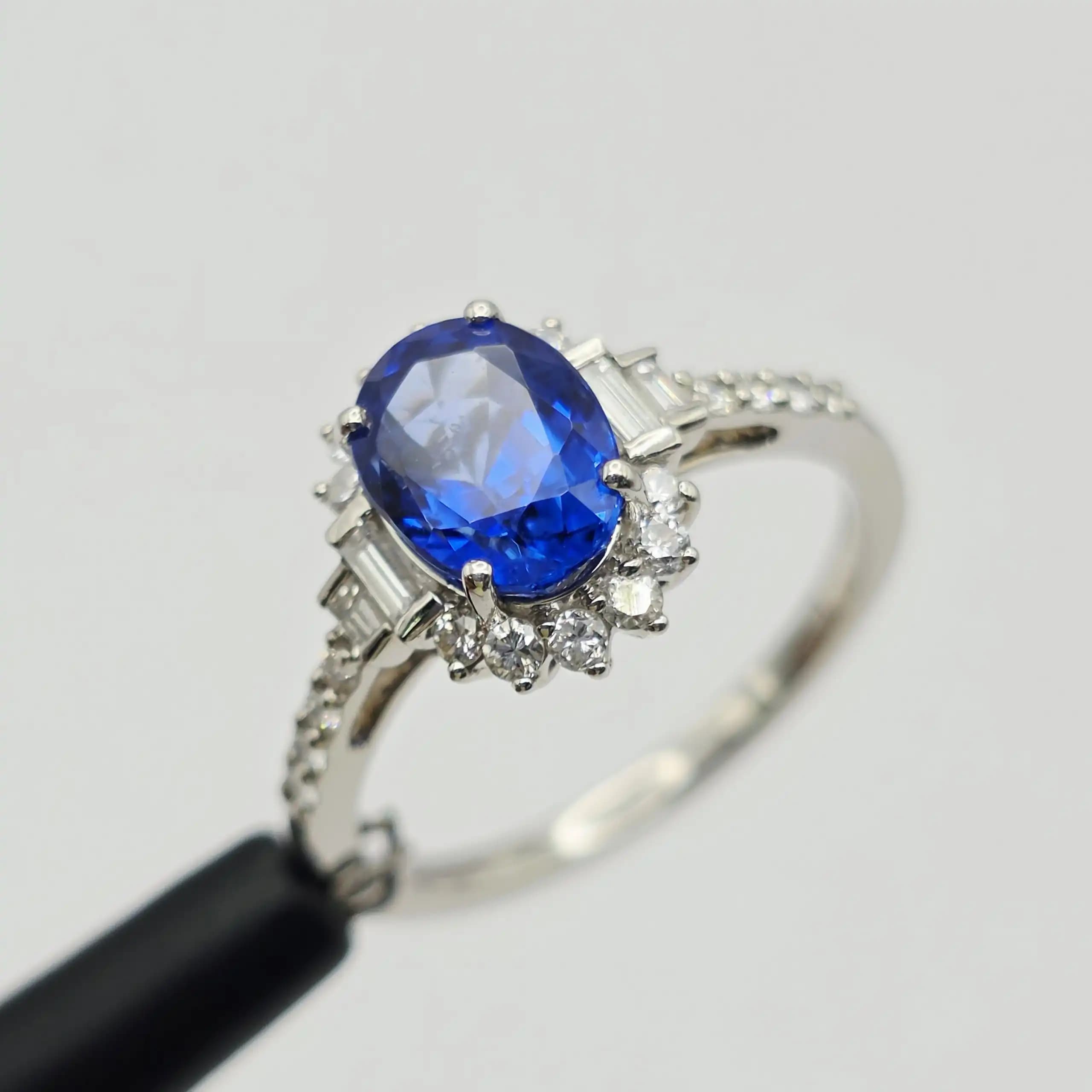 Vintage Style Blue Sapphire and Diamond Halo Ring