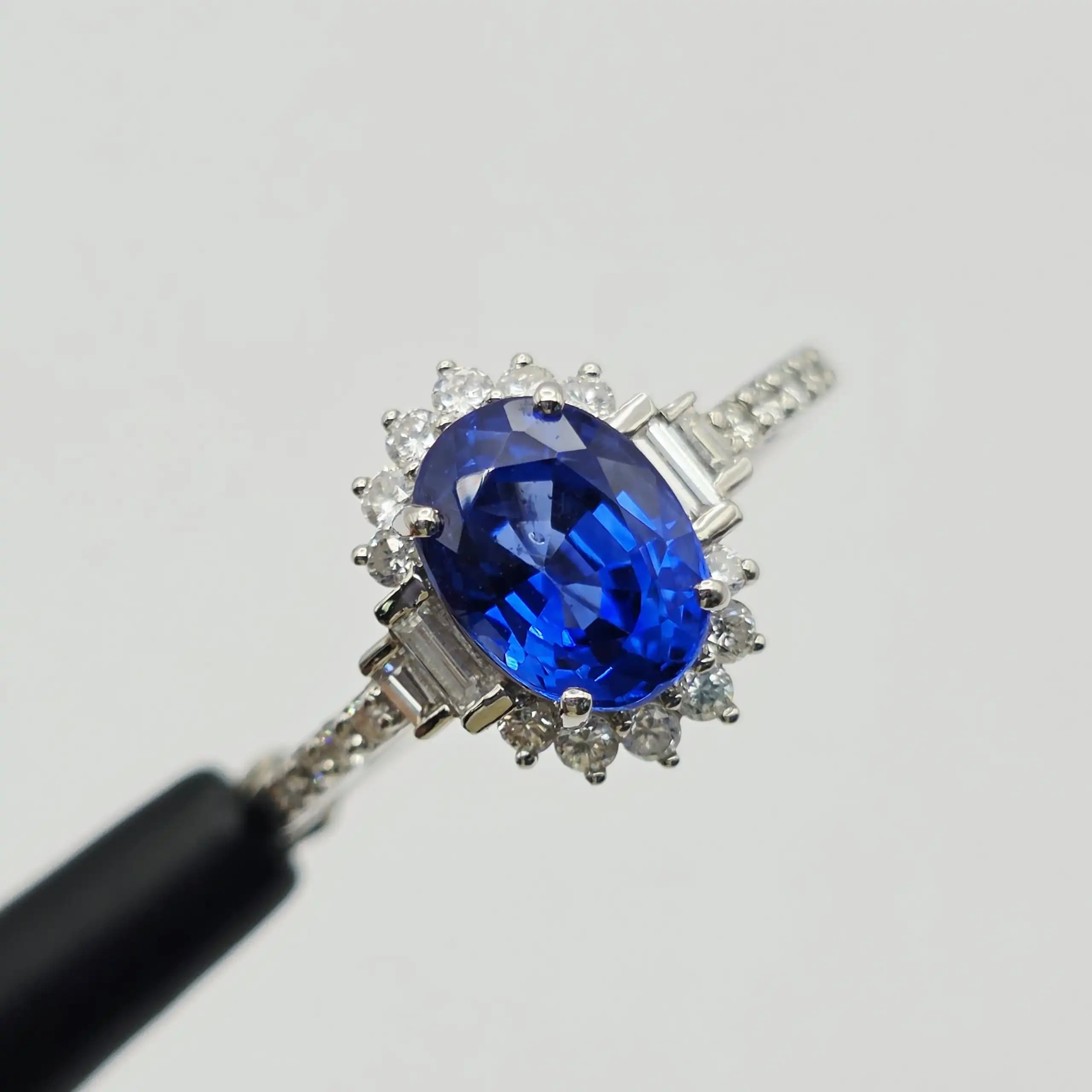 Vintage Style Blue Sapphire and Diamond Halo Ring