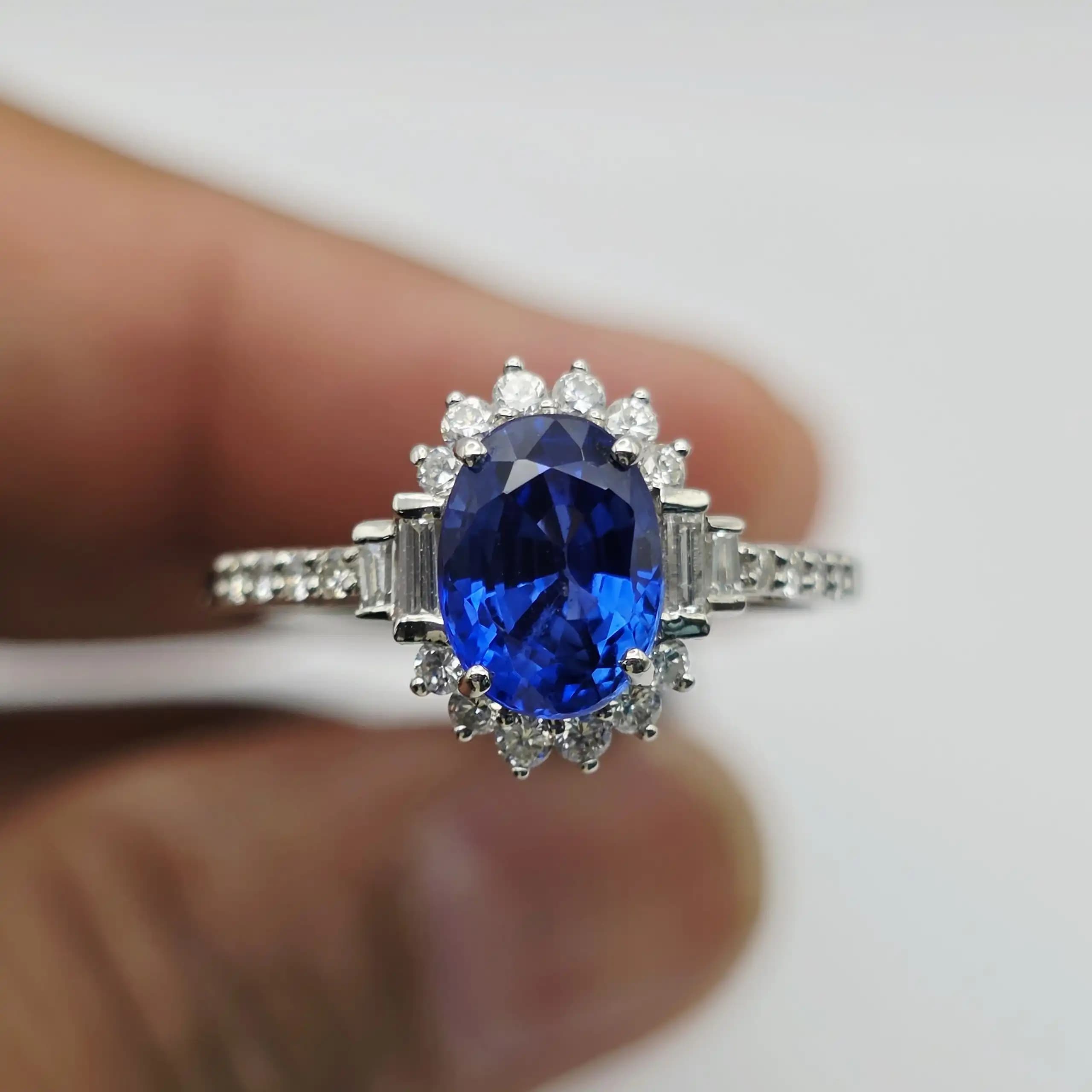 Vintage Style Blue Sapphire and Diamond Halo Ring