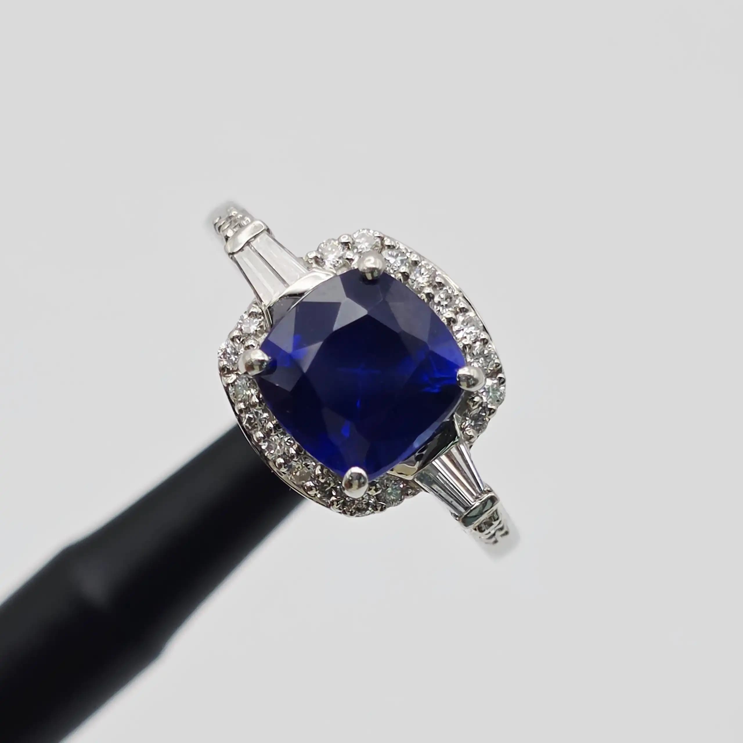 Vintage Style Blue Sapphire and Diamond Halo Ring