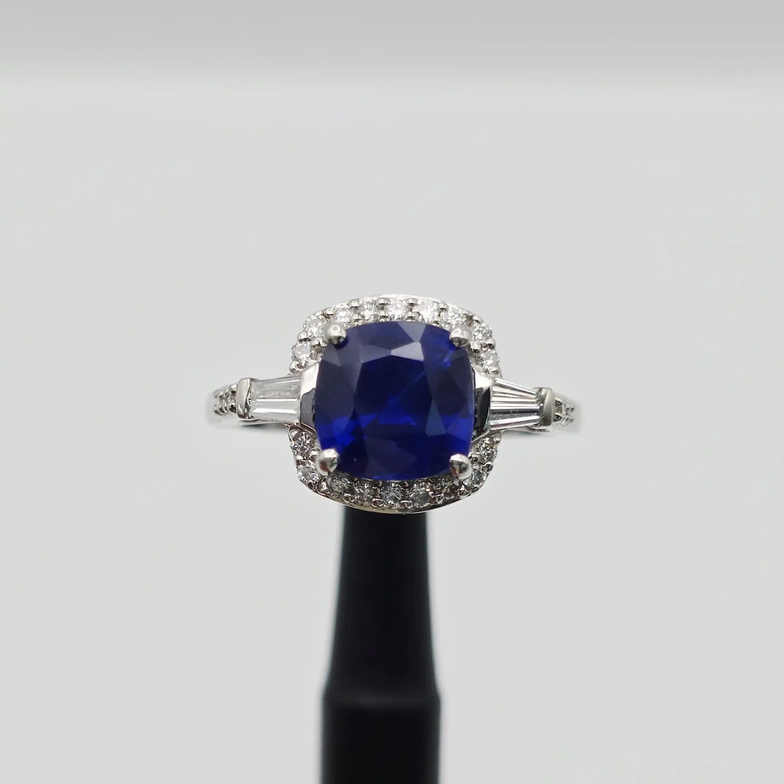 Vintage Style Blue Sapphire and Diamond Halo Ring