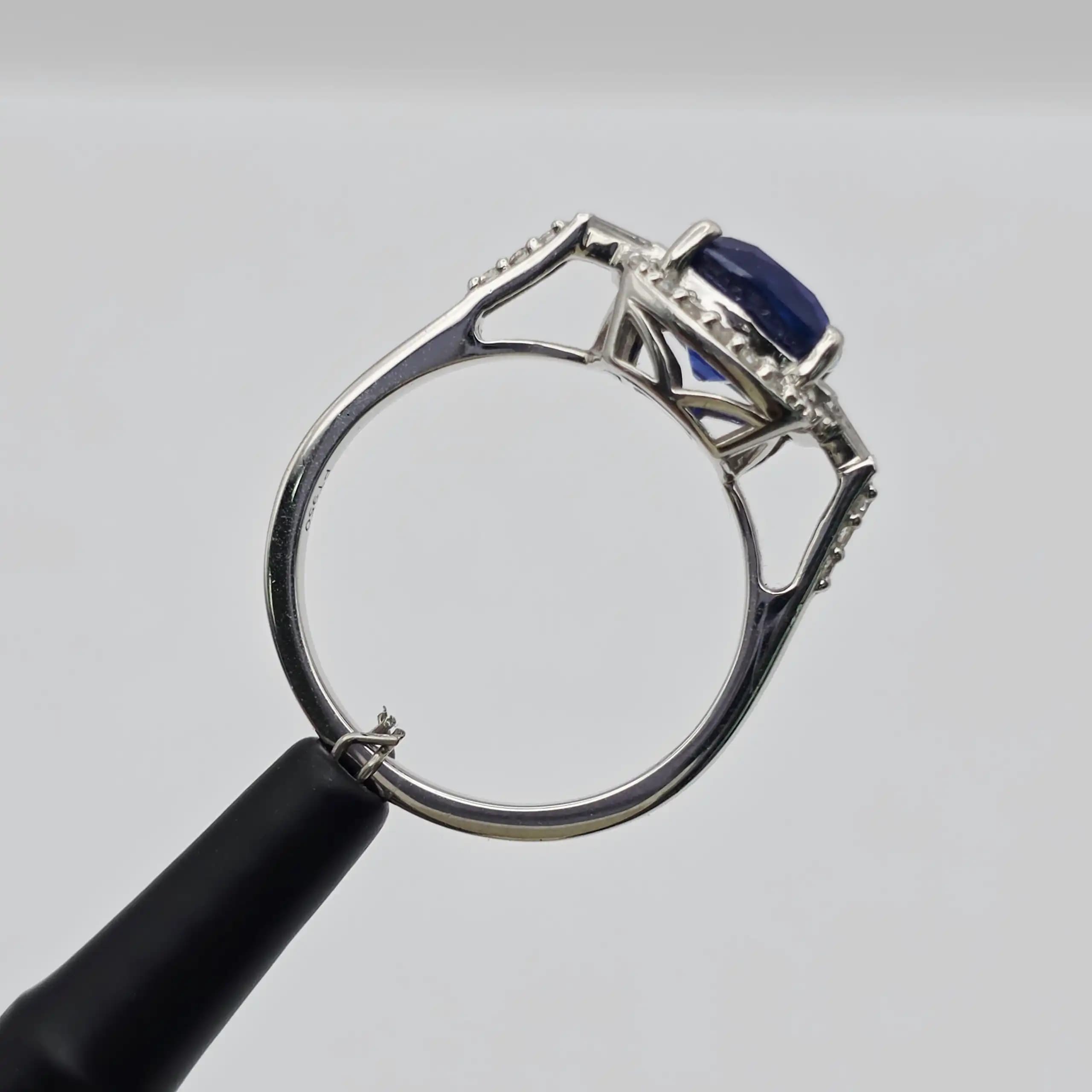 Vintage Style Blue Sapphire and Diamond Halo Ring