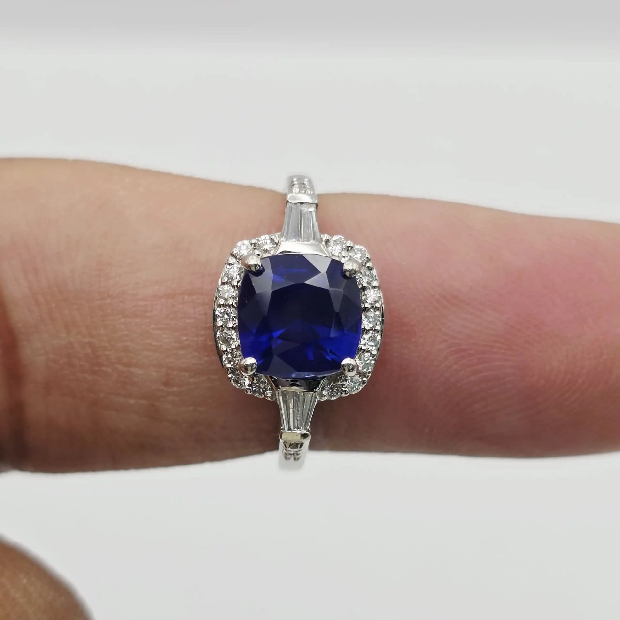 Vintage Style Blue Sapphire and Diamond Halo Ring
