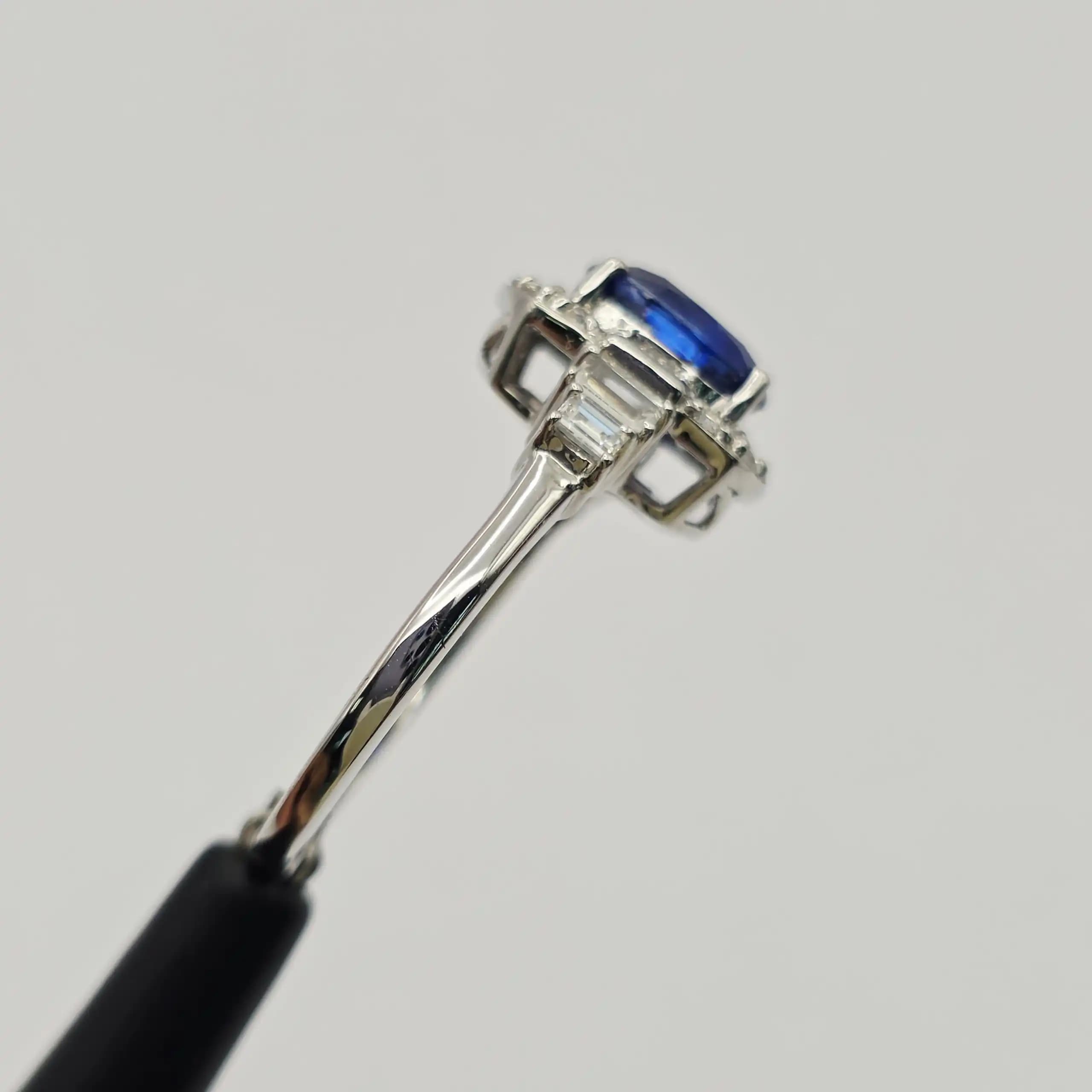 Vintage Style Blue Sapphire and Diamond Halo Ring