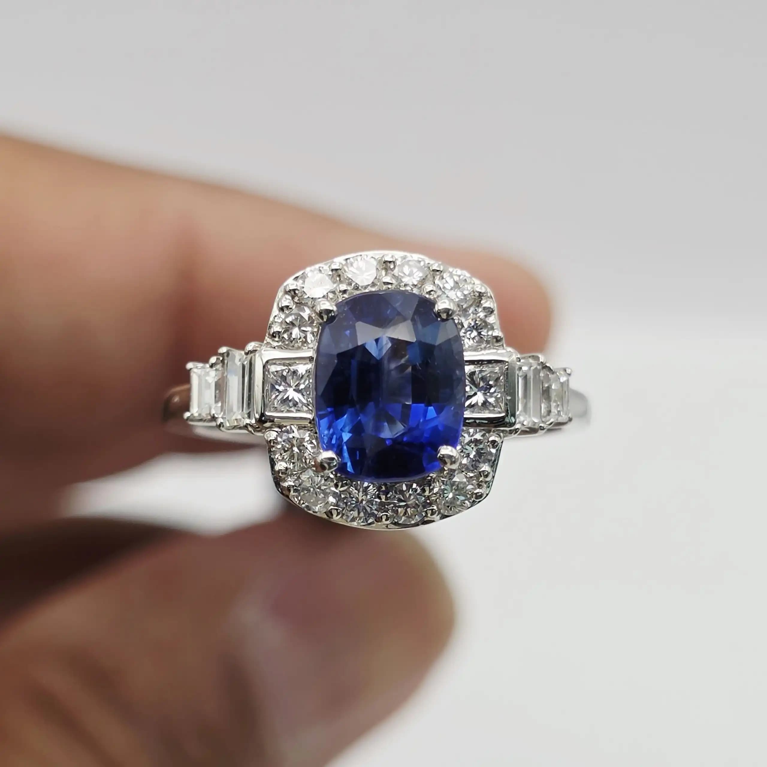 Vintage Style Blue Sapphire and Diamond Halo Ring