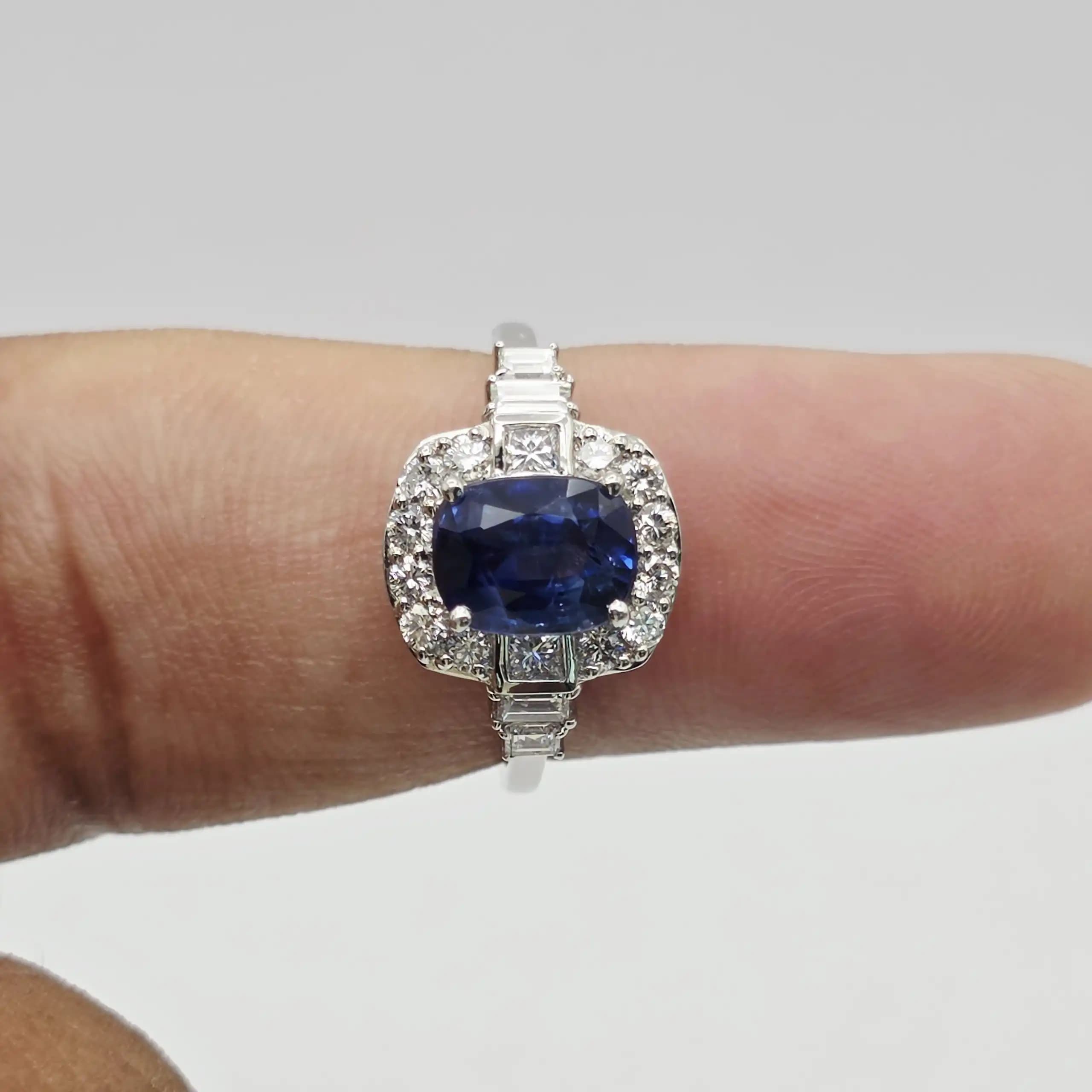 Vintage Style Blue Sapphire and Diamond Halo Ring
