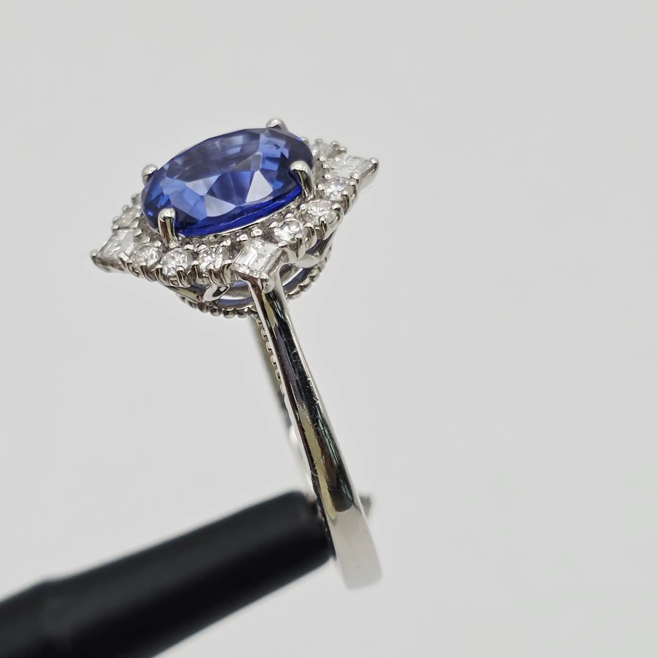 Vintage Style Blue Sapphire and Diamond Halo Ring