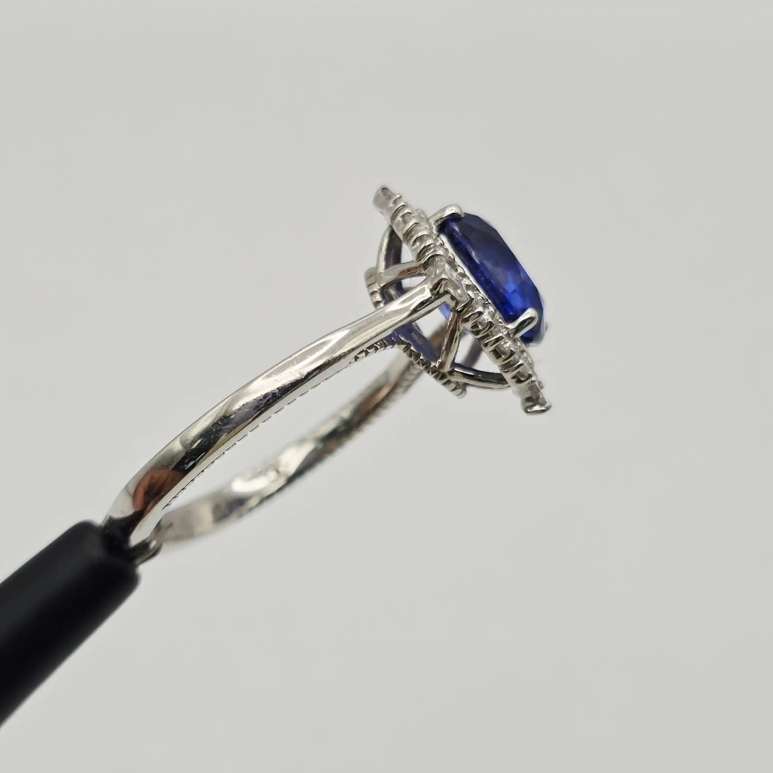 Vintage Style Blue Sapphire and Diamond Halo Ring